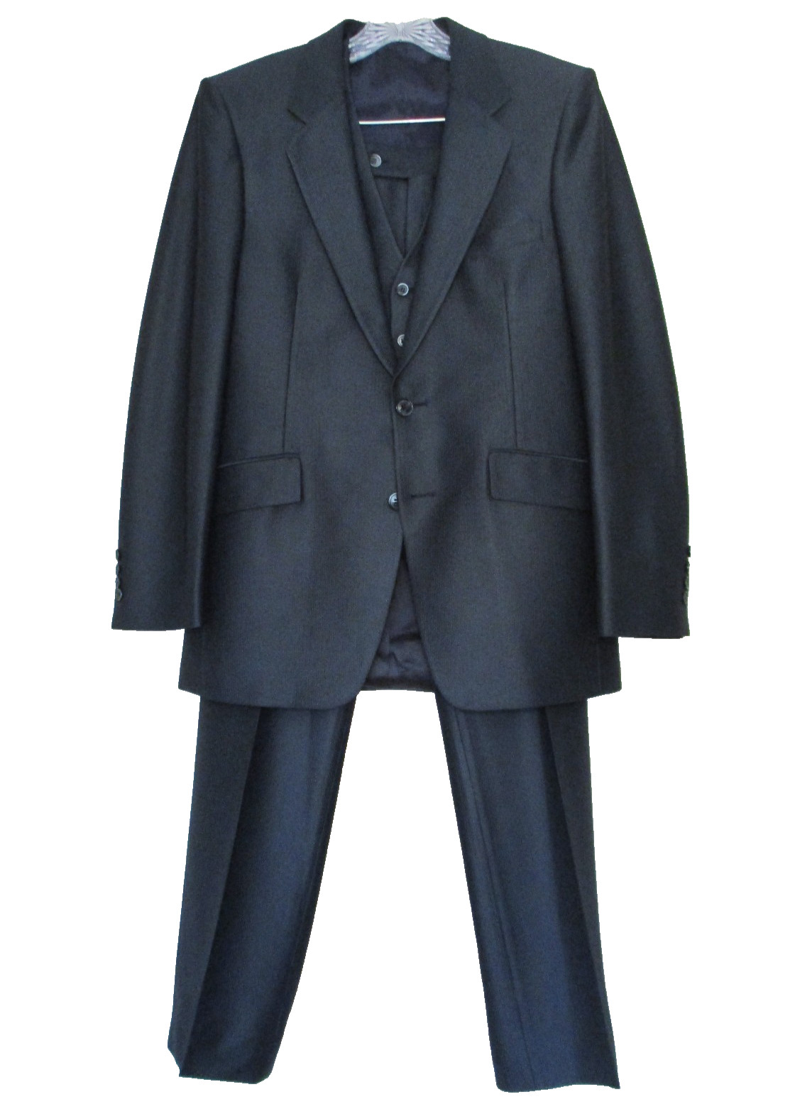 Vtg Mens Phoenix Clothes Blue 3 Pc Suit Shiny Textured Sharkskin Pinstripe 38R