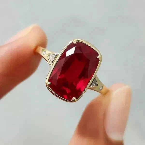 4.20 Ct Cushion Cut Natural Garnet Diamond Wedding 14K Yellow Gold Size 5 6 7 8