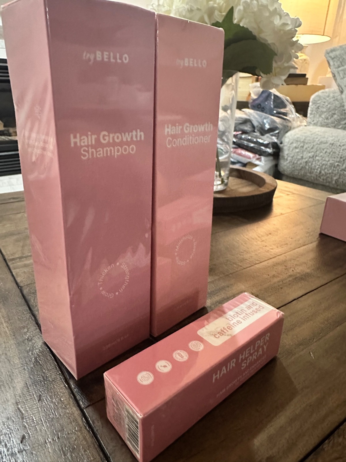 TryBello Hair Growth 3 Step Kit Shampoo Conditioner Hair Helper Spray NEW
