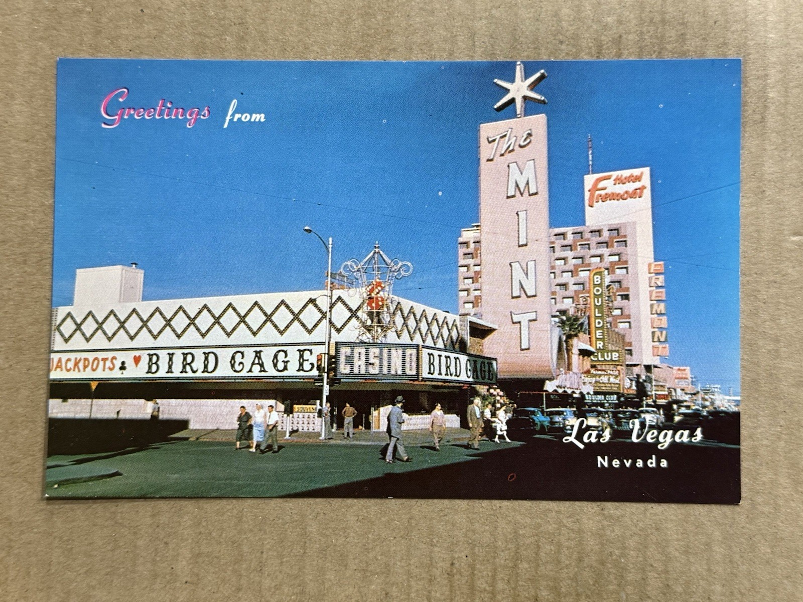 Postcard Las Vegas NV Fremont Street Bird Cage Casino Mint Hotel Boulder Club Postcard Las Vegas NV Fremont Street Bird Cage Casino Mint Hotel Boulder Club
