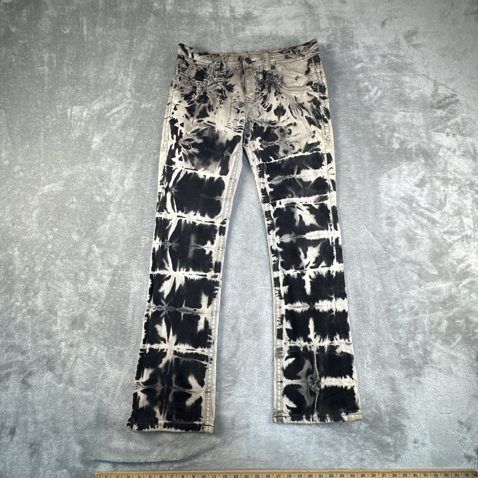 Rock Revival Argon Straight Leg Jeans Mens 34 Brown Acid Wash Distressed