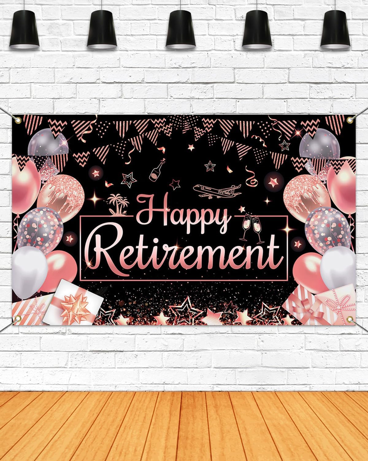 Happy Retirement Backdrop Banner Extra Large Rose Gold Retirement