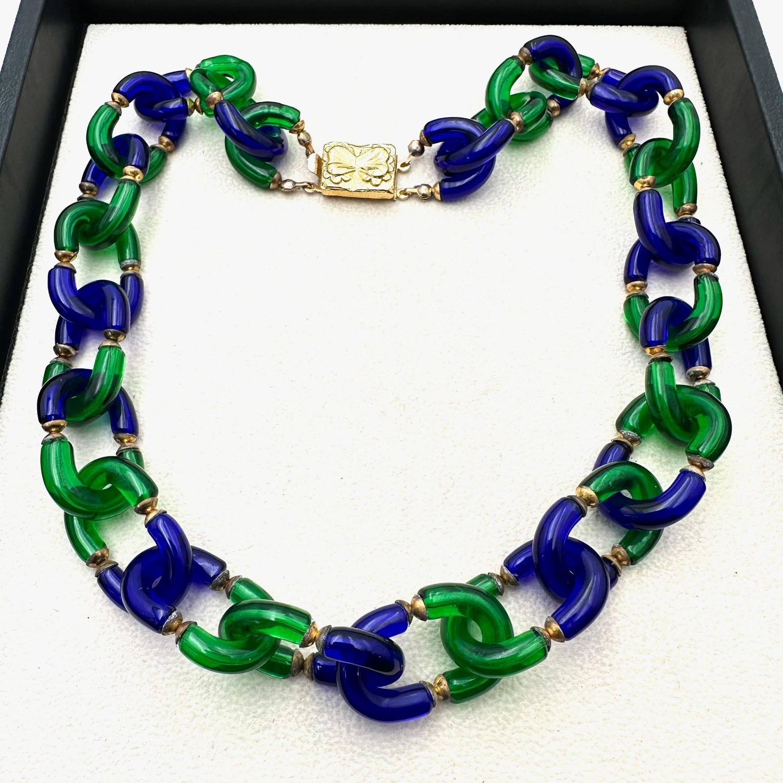 Vintage Unsigned Archimede Seguso for Chanel Blue Green Glass Gold Necklace Vintage Unsigned Archimede Seguso for Chanel Blue Green Glass Gold Necklace