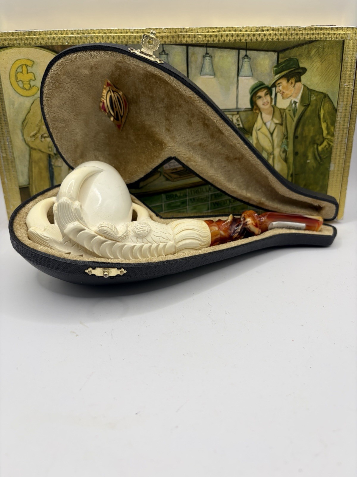 Vintage Estate Pipe Cao Incredible Quality Meerschaum Unsmoked In Case