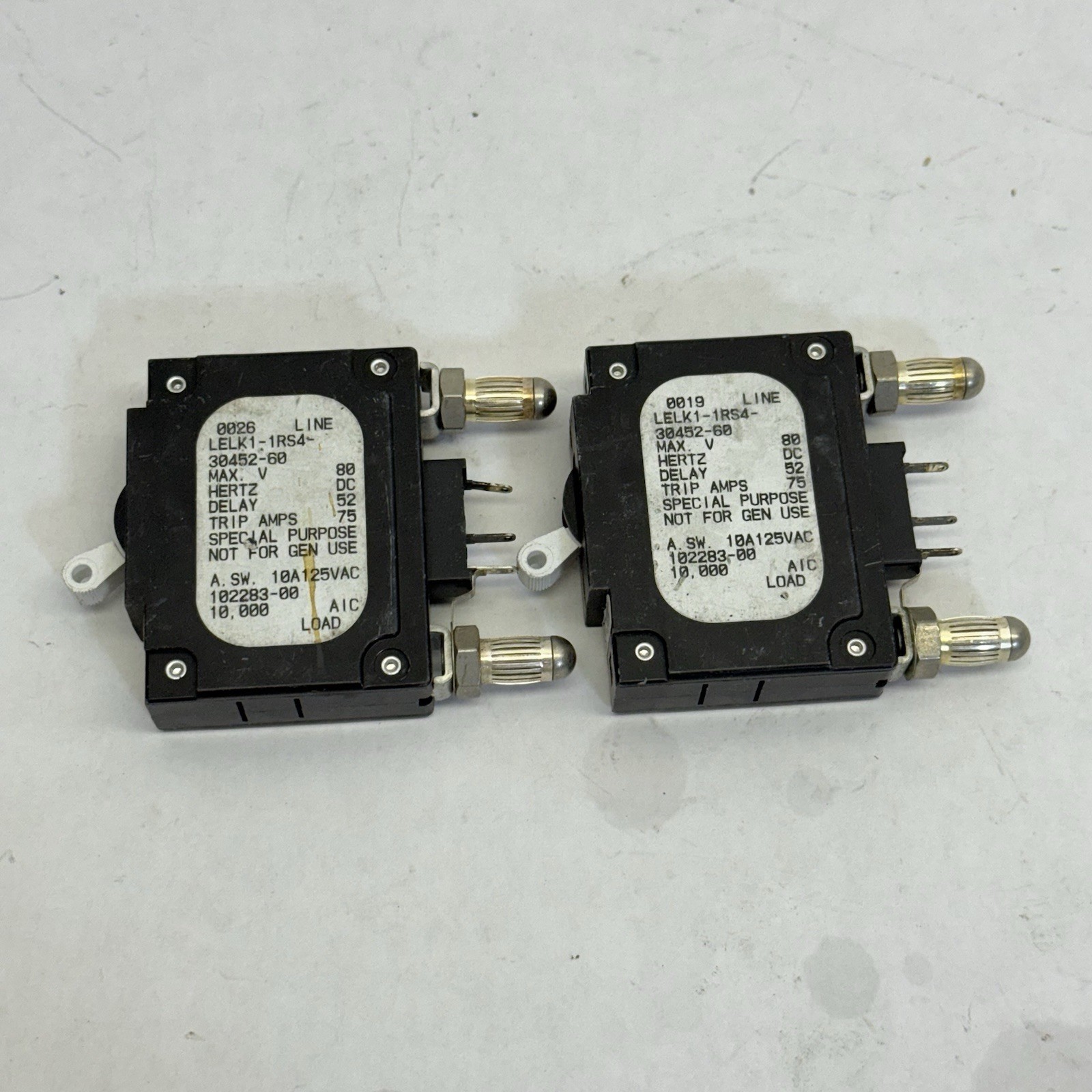 (LOT OF 2) AIRPAX 60A BULLET CIRCUIT BREAKER LELK1-1RS4-30452-60 (LOT OF 2) AIRPAX 60A BULLET CIRCUIT BREAKER LELK1-1RS4-30452-60