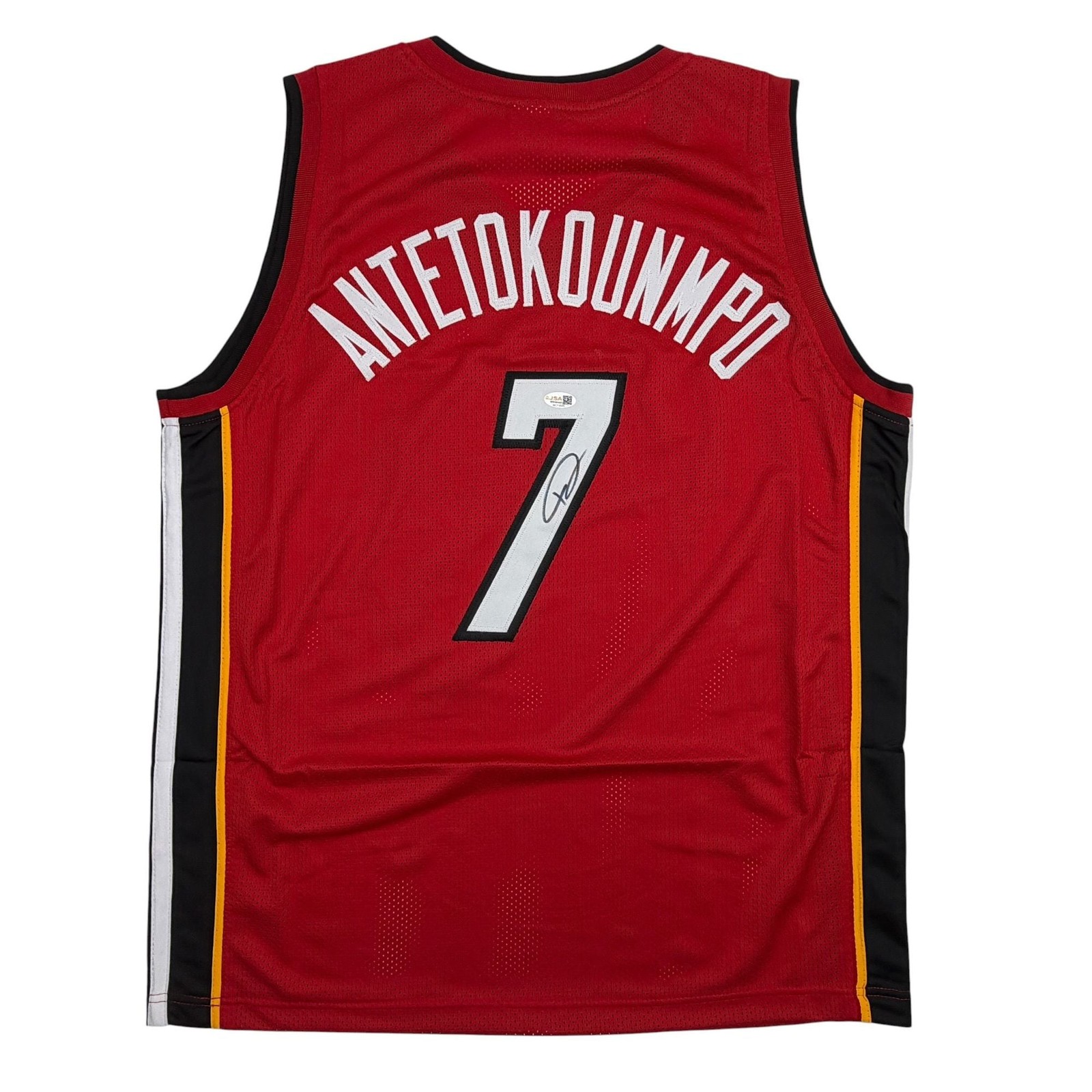 Autographed/Signed Giannis Antetokounmpo #7 Miami Heat Red Jersey JSA COA Autographed/Signed Giannis Antetokounmpo #7 Miami Heat Red Jersey JSA COA