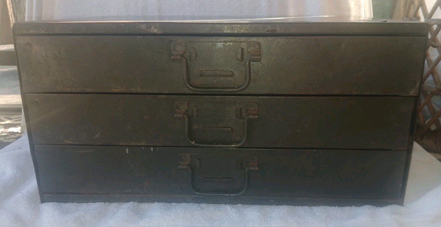Vintage 3 Drawer 60 Section Metal Parts Cabinet Industrial Organizer Garage Bin