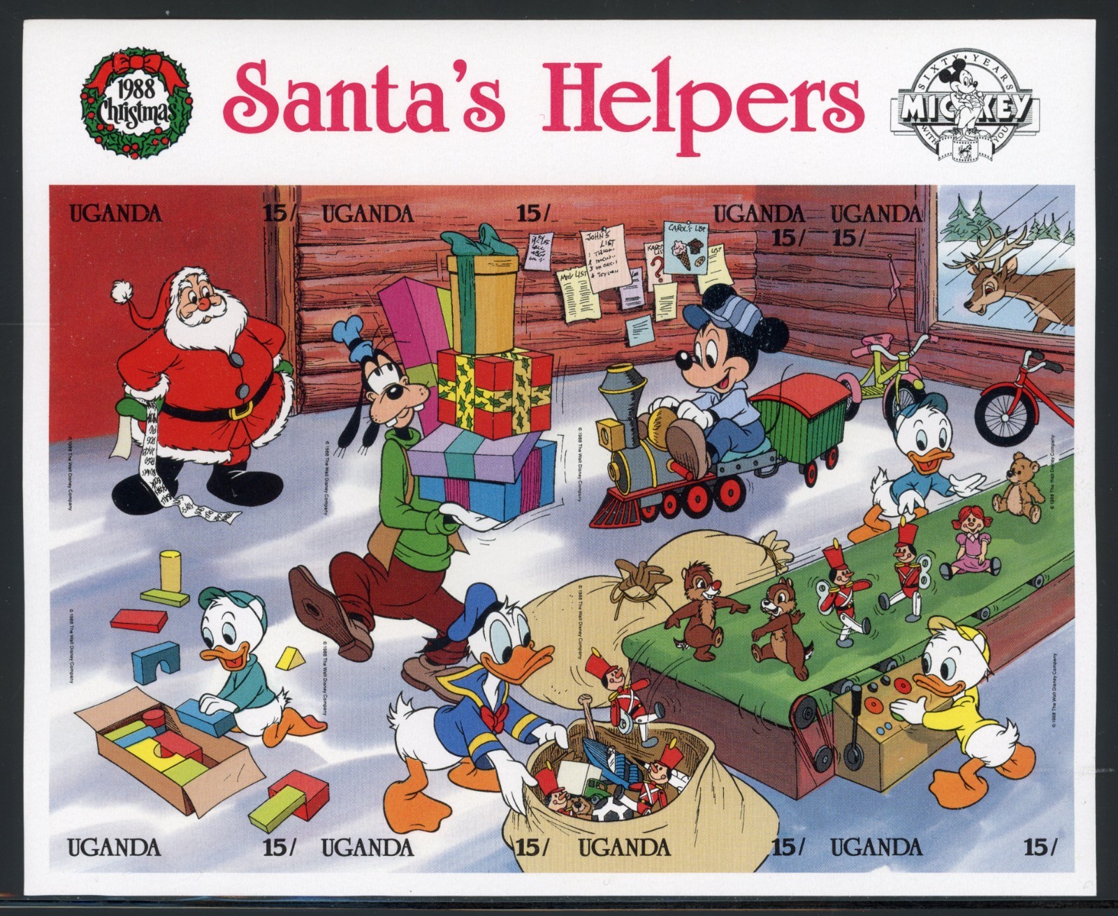 Uganda 1988 Disney Mickey's Christmas Scott# 648 RARE Imperforate Proof XF NH