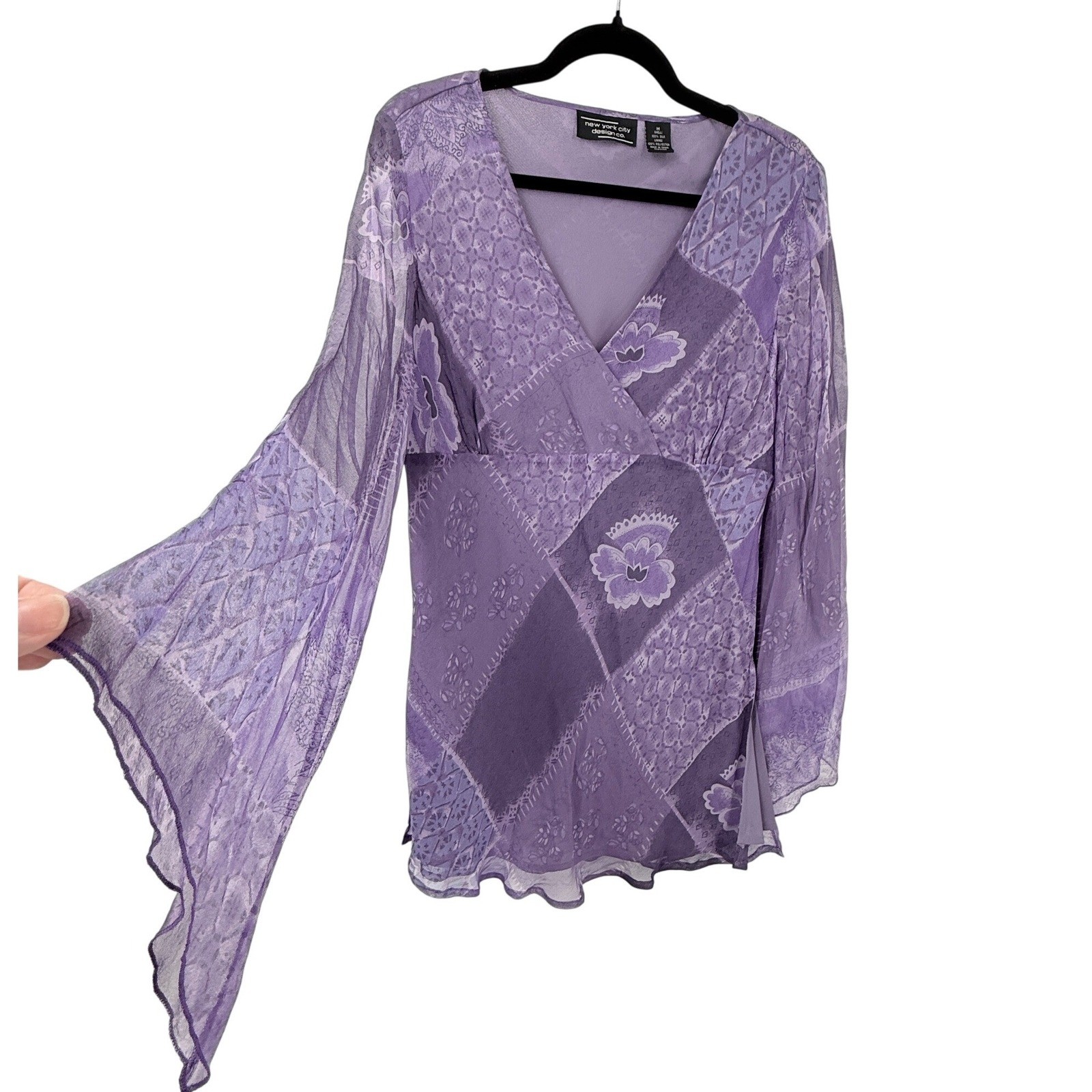 vtg y2k 90s Silk babydoll top Womens M Fairycore Whimsigoth Purple bell sleeve vtg y2k 90s Silk babydoll top Womens M Fairycore Whimsigoth Purple bell sleeve