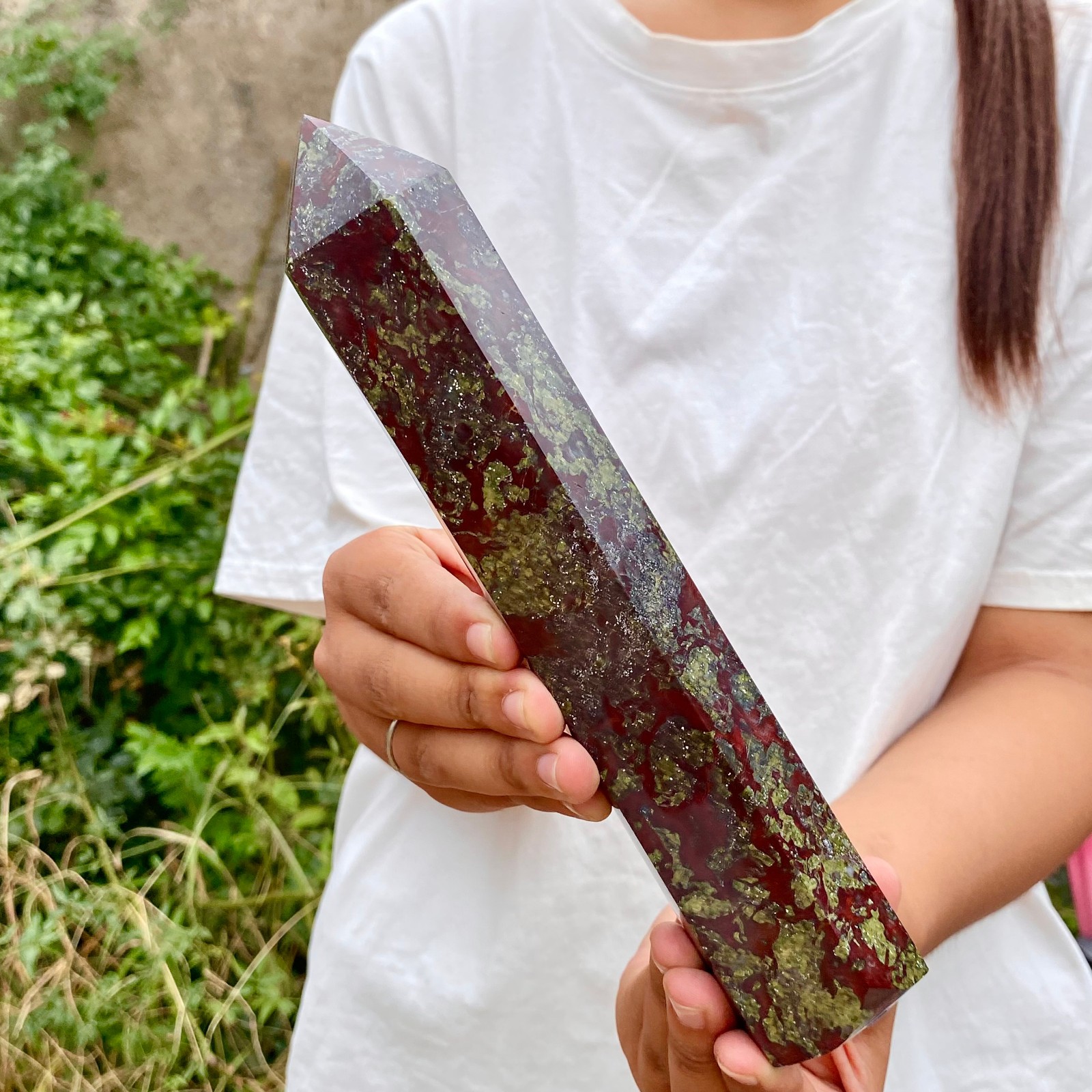 1.6LB  Natural dragon blood stone Column Quartz Crtal Obelisk Energy Healing