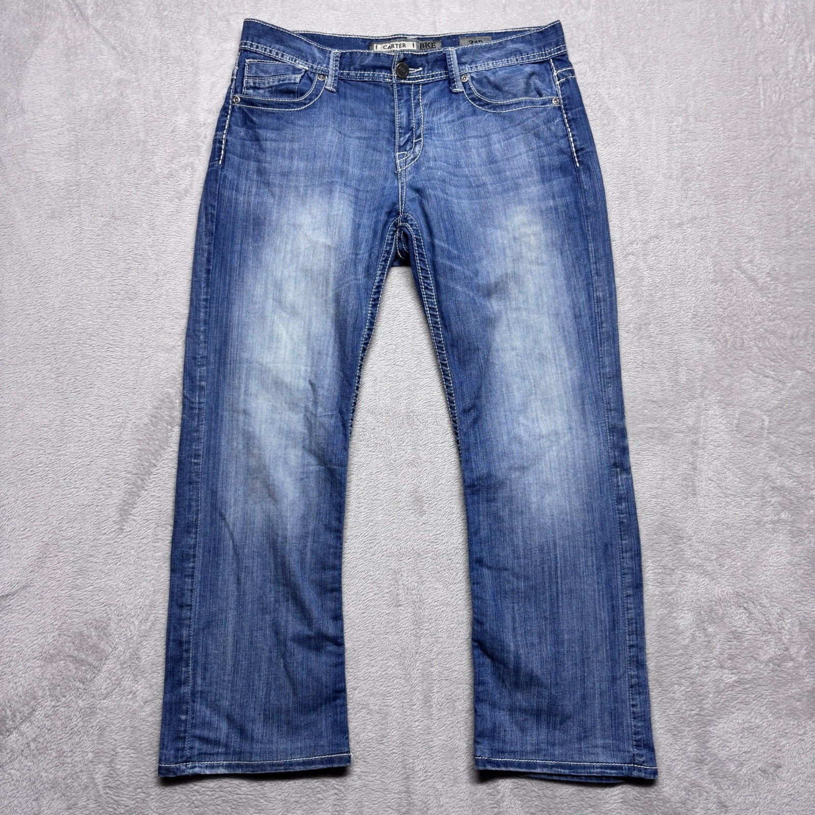 BKE Jeans Mens 34R Carter Blue Medium Wash Straight Leg Stretch EUC