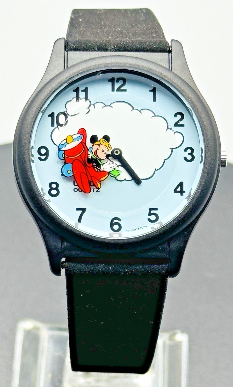 Disney Lorus Watch NOS Mickey Mouse Pilot Plane Rotating Second Hand Cloud Dial