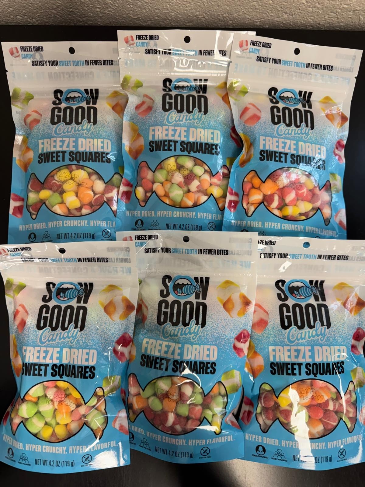 6x Sow Good Freeze Dried Sweet Squares Bites Candy 4.2 oz Bulk Lot BB 07/27