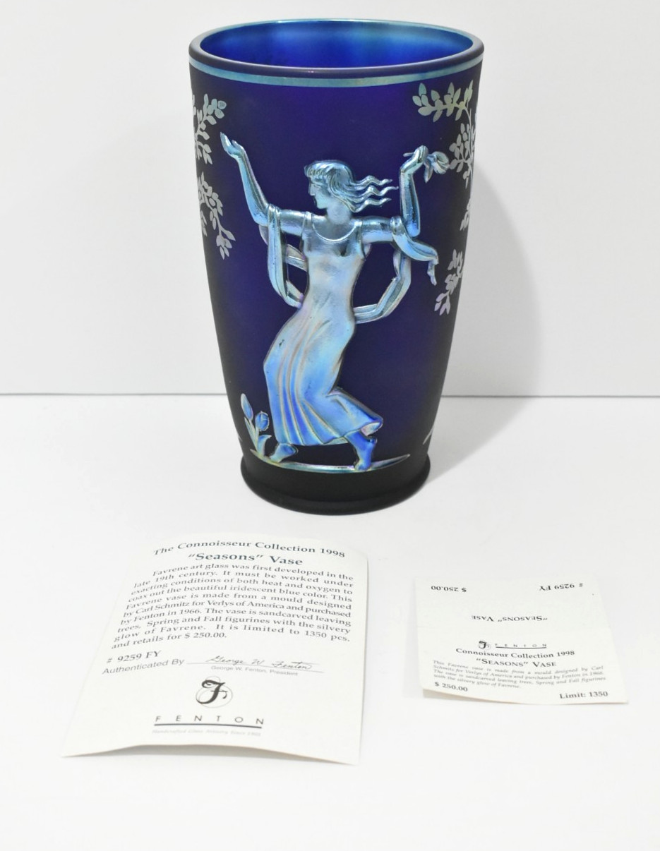 Fenton Connoisseur Collection Art Glass Seasons Vase LIMITED EDITION W/COA Fenton Connoisseur Collection Art Glass Seasons Vase LIMITED EDITION W/COA