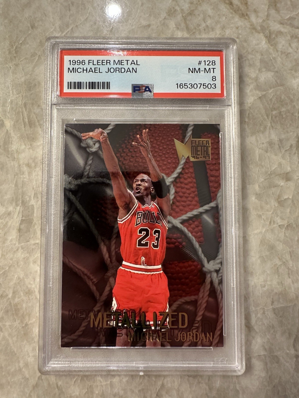 1996-97 Fleer Metal - Metallized Michael Jordan #128 Chicago Bulls PSA 8 NM-MT 1996-97 Fleer Metal - Metallized Michael Jordan #128 Chicago Bulls PSA 8 NM-MT