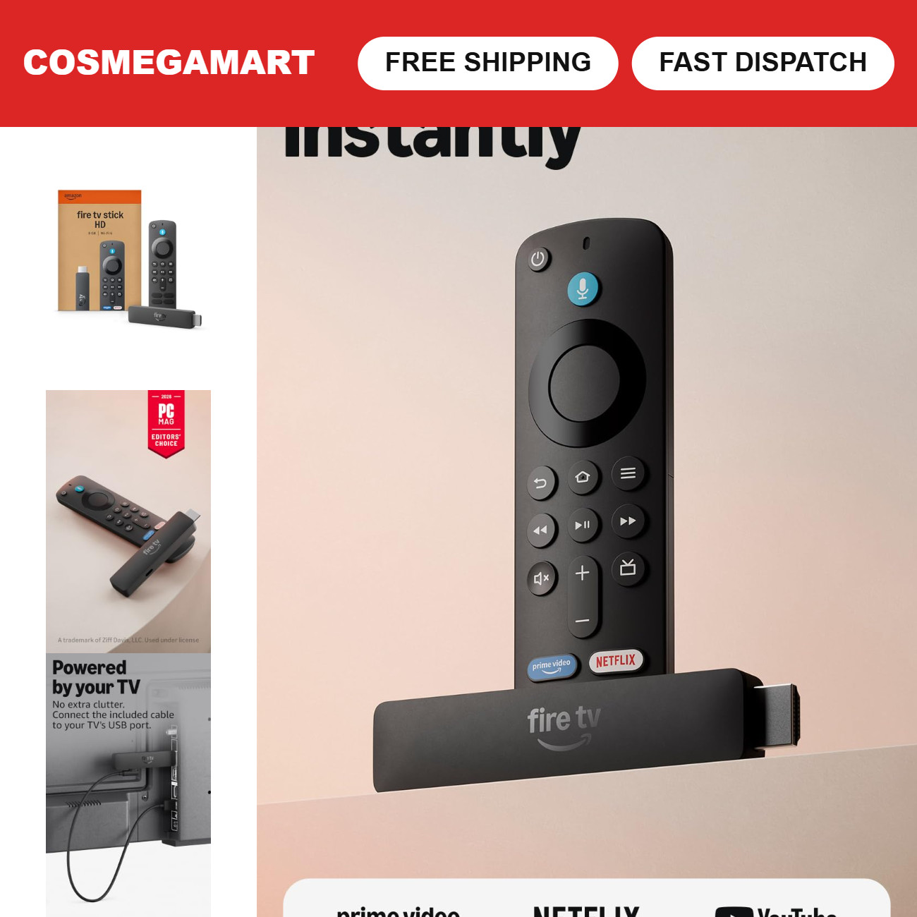 Streaming Media Player, HD TV Stick, Alexa Voice Remote, Free Live TV, Easy Setu