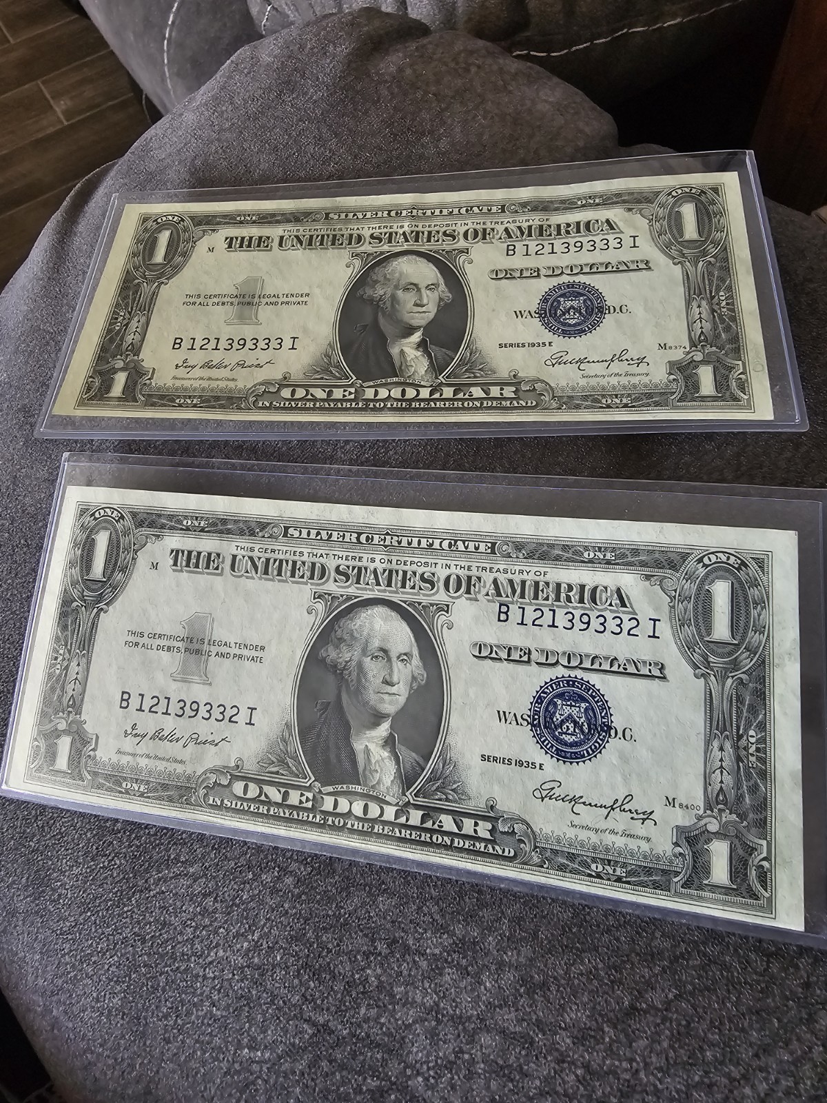 1935E $1 Silver Certificates Lot of 2 Consecutive Serials Blue Seal 1935E $1 Silver Certificates Lot of 2 Consecutive Serials Blue Seal