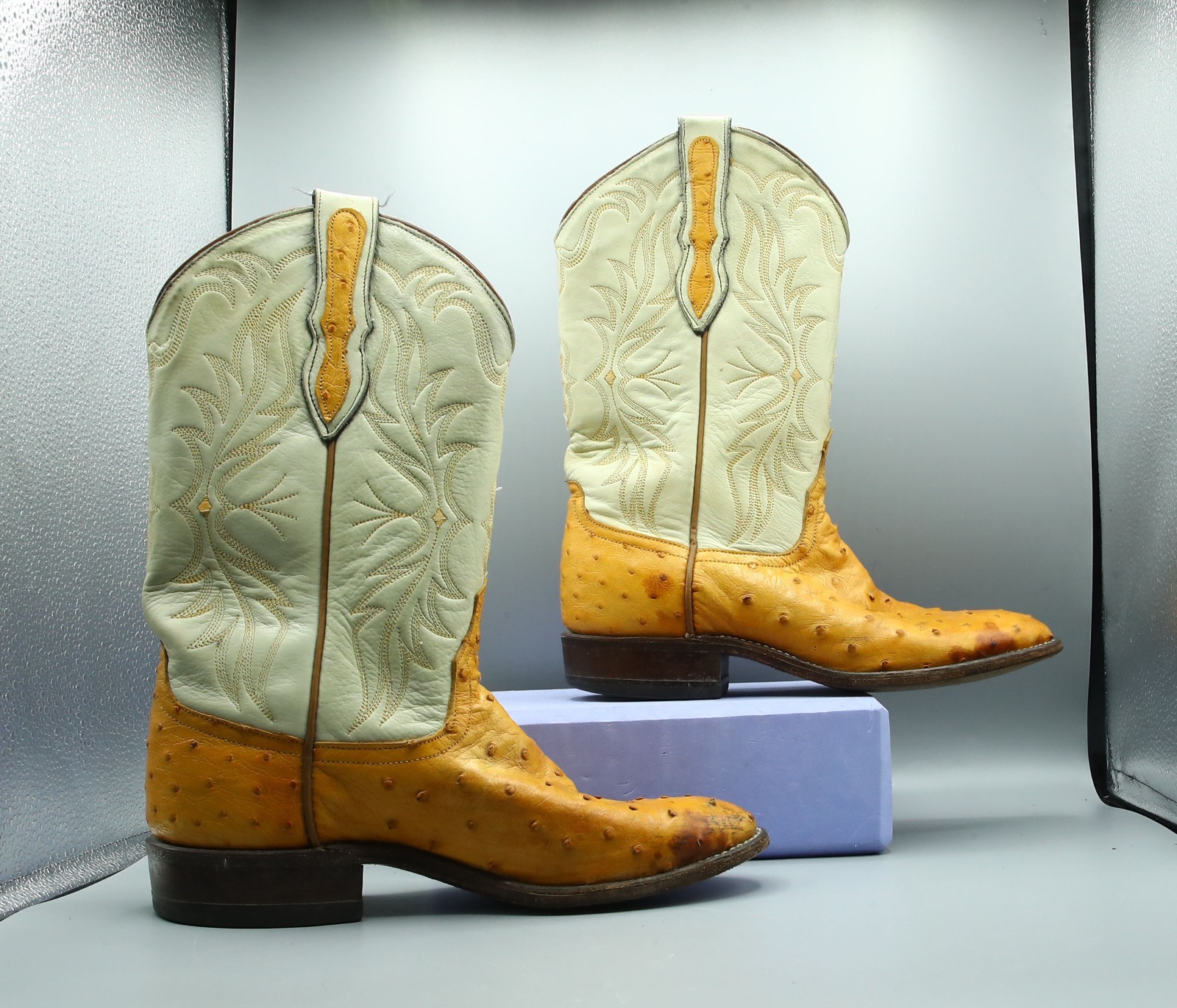 Vtg Larry Mahan Cowboy Boots, Carmel Full Quill Ostrich Vamps, Roper, Womens7.5M Vtg Larry Mahan Cowboy Boots, Carmel Full Quill Ostrich Vamps, Roper, Womens7.5M