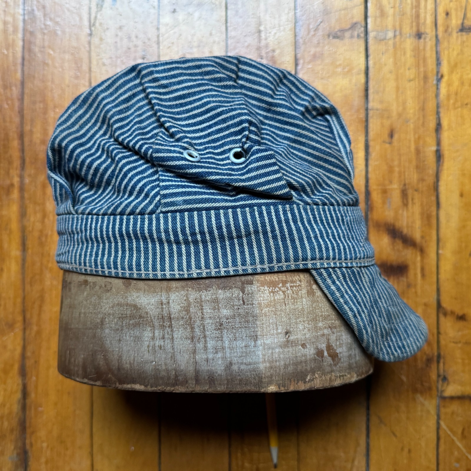 Vintage 1940s 50s Liberty Stripe Railroad Engineer Work Cap Hat Cotton