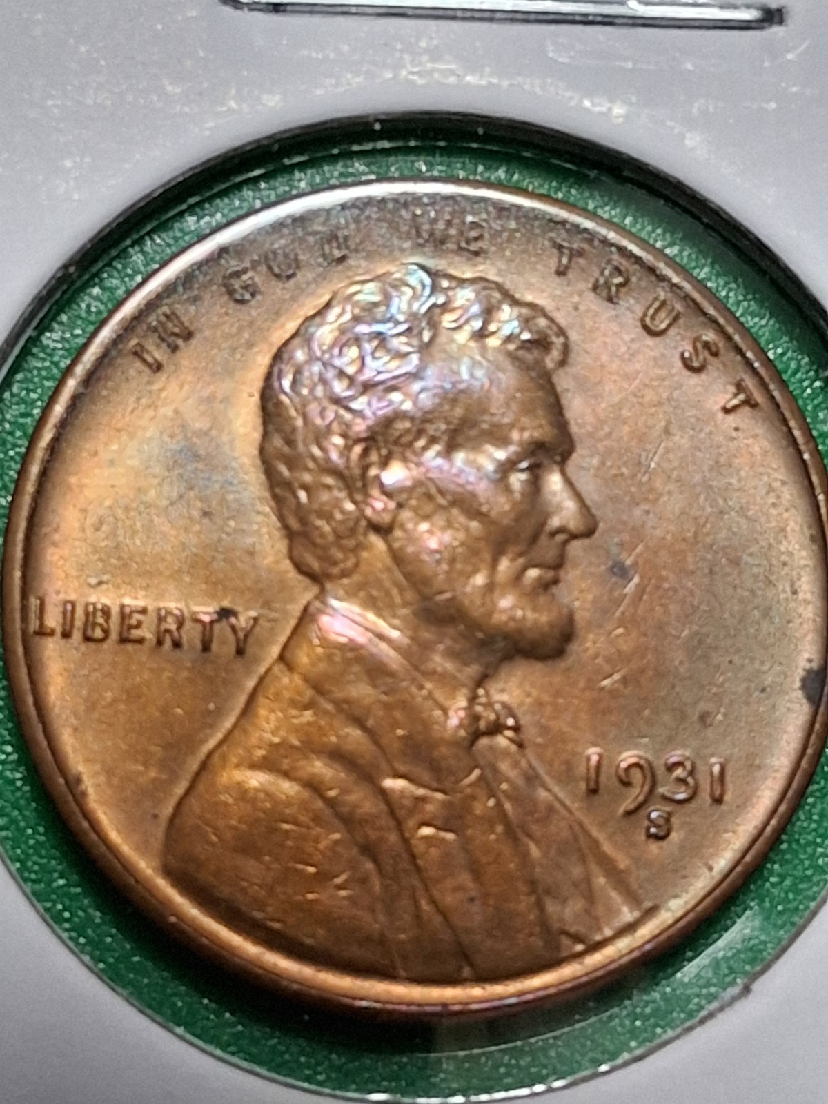 1931-S LINCOLN CENT. KEY DATE. RAINBOW . MS/ BU/ RD. COLLECTORS CHOICE.... 1931-S LINCOLN CENT. KEY DATE. RAINBOW . MS/ BU/ RD. COLLECTORS CHOICE....