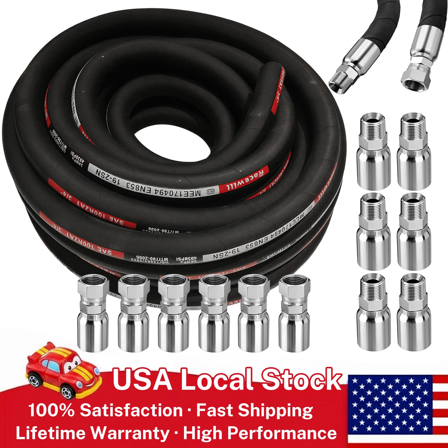 Hydraulic Hose Kit 33FT Hose + Straight 3/4\