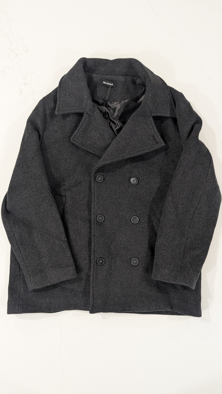 Naadam Men’s Peacoat Large Grey Wool Cashmere Double Breasted Manteco Italian