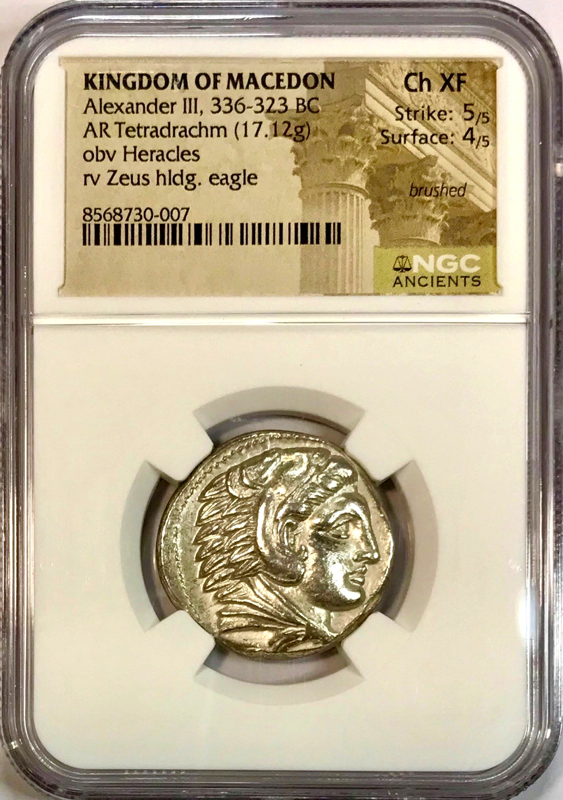 336-323 BC Macedon Alexander III Ancient Greek Silver Tetradrachm NGC Choice XF