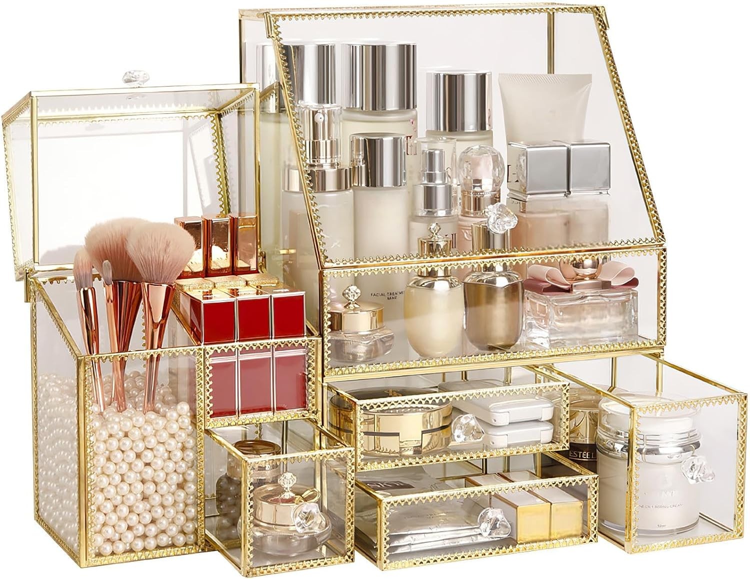 Large Glass Makeup Organizer Set - 16in Beauty Storage & Display Large Glass Makeup Organizer Set - 16in Beauty Storage & Display
