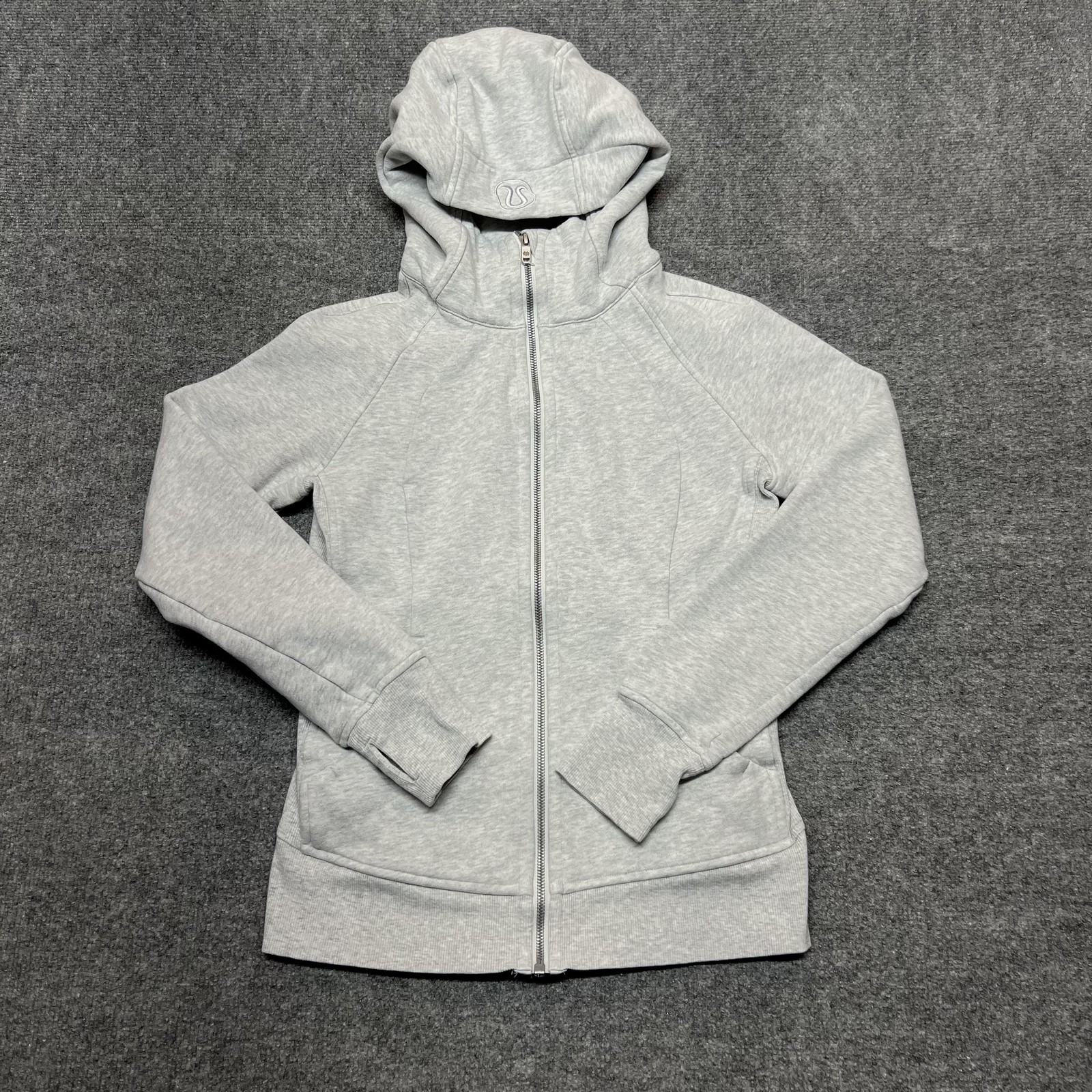 Lululemon Hoodie Womens 6 Gray Scuba Full Zip Sweatshirt Fleece Thumbholes