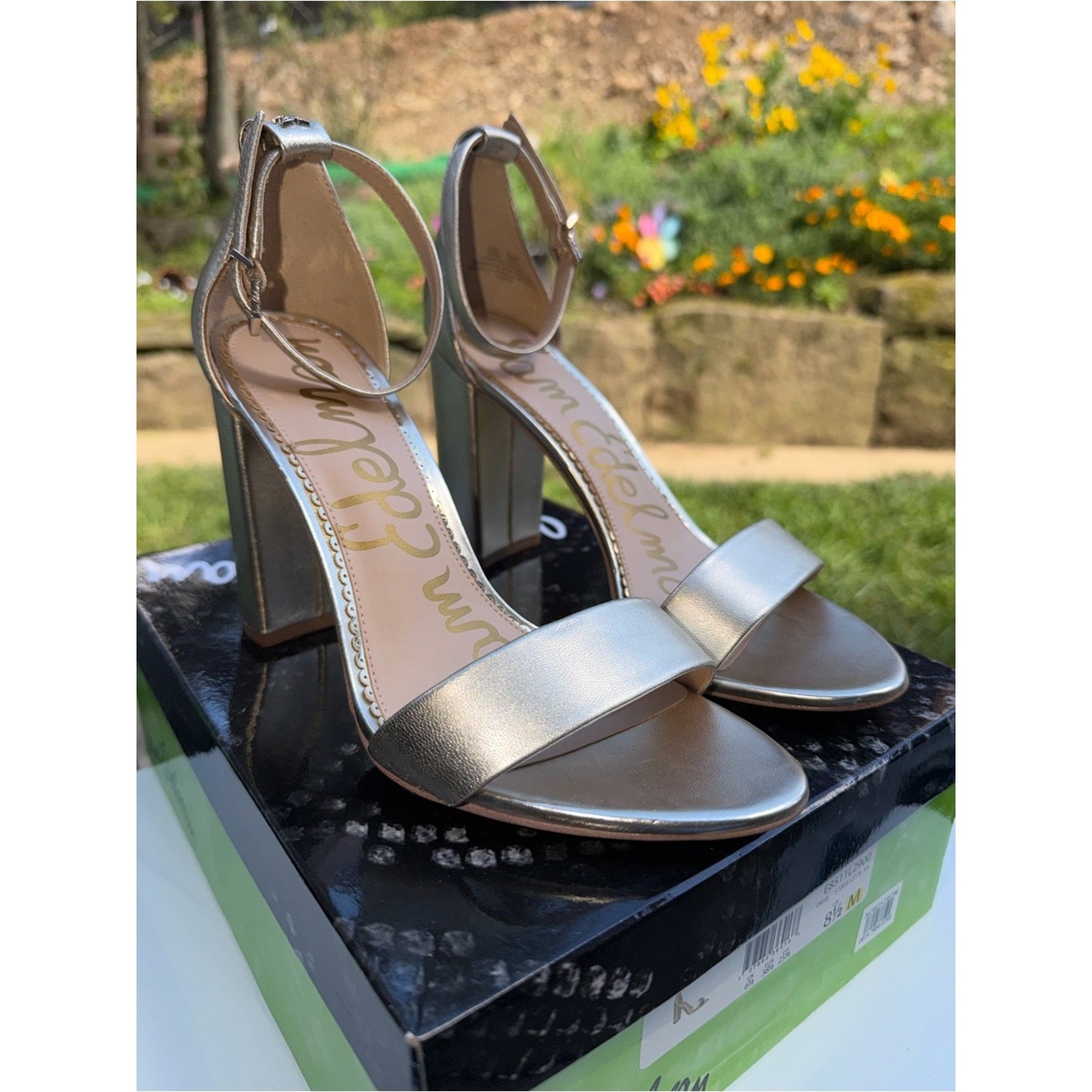 Sam Edelman Yaro Gold Leather Block Heel Sandals Size 8.5