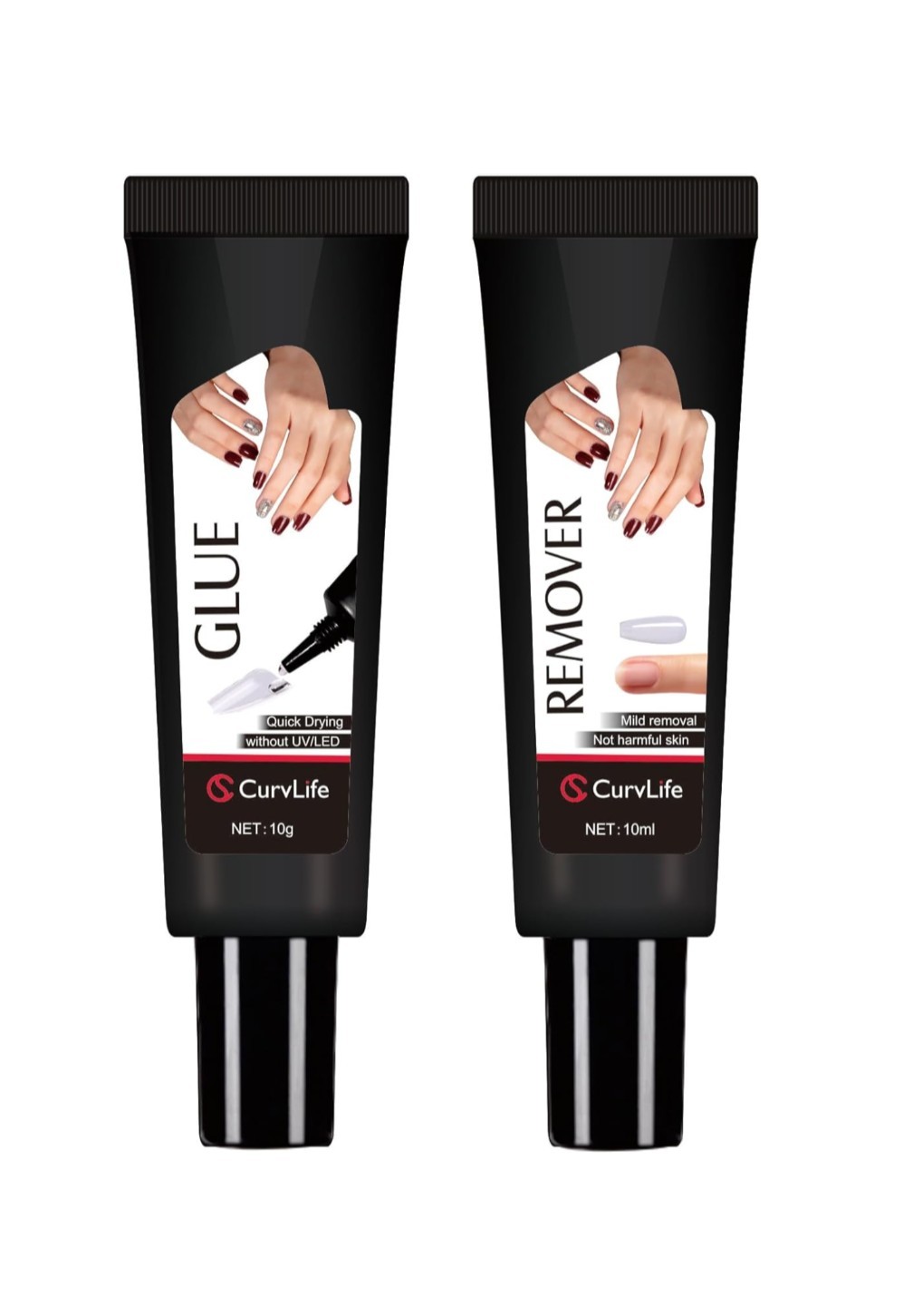 Curvlife Newly Upgraded Quick Drying 10G Semi Solid Nail Glue with 15ml Remover 