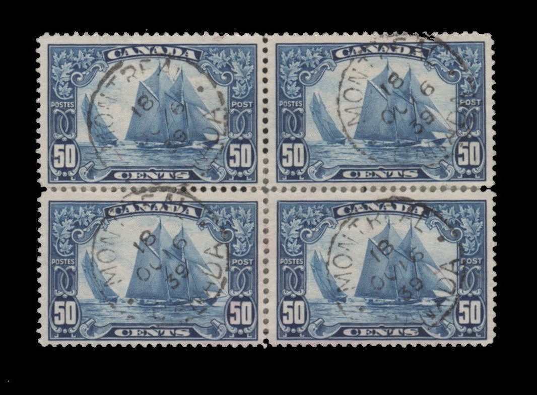 CANADA 1929 #158 BLUENOSE BLK4 CDS USED OCT MTL $450.00 CANADA 1929 #158 BLUENOSE BLK4 CDS USED OCT MTL $450.00