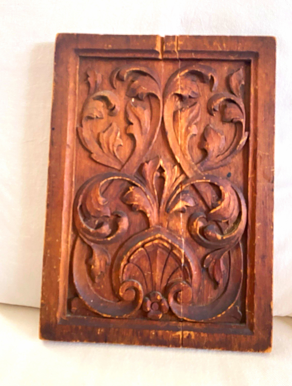 Antique Carved Wood Panel Rectangular Brown Furniture Salvage Decorative Part