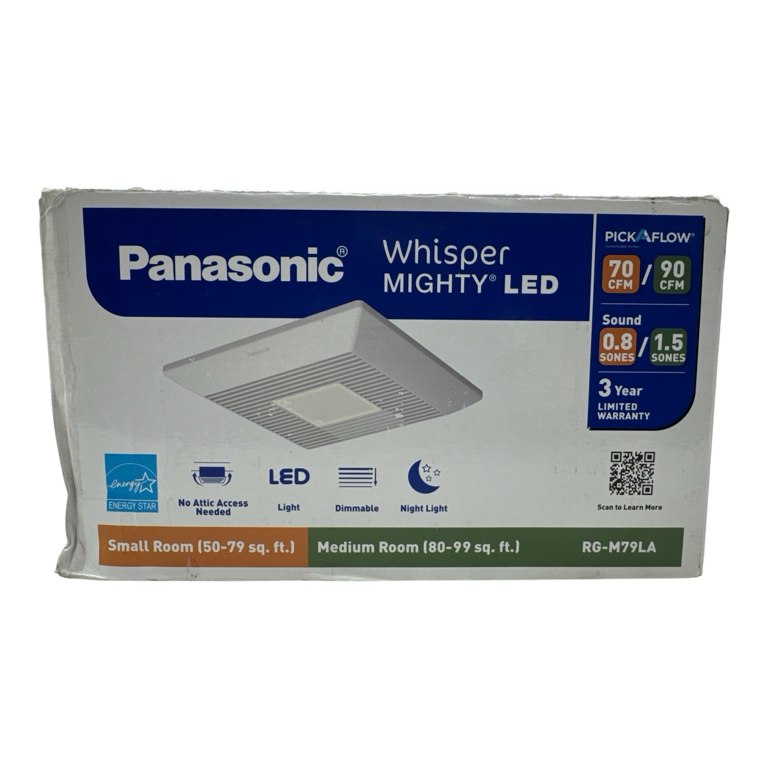 Panasonic Whisper Mighty LED 70-90 CFM Bathroom Exhaust Fan RG-M79LA (OB2)