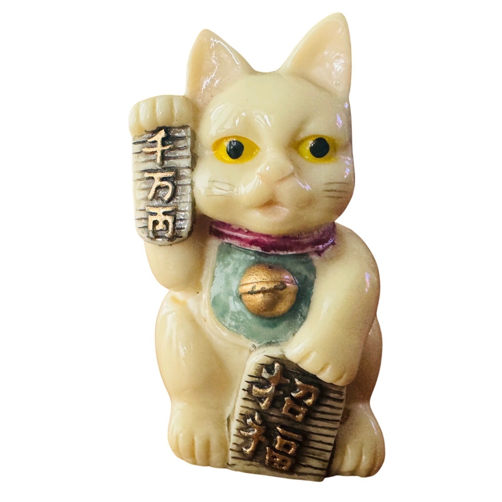 Vintage Maneki-neko Lucky Cat Figurine Heavy Polystone 1970\'s Cat Statue 3.25in