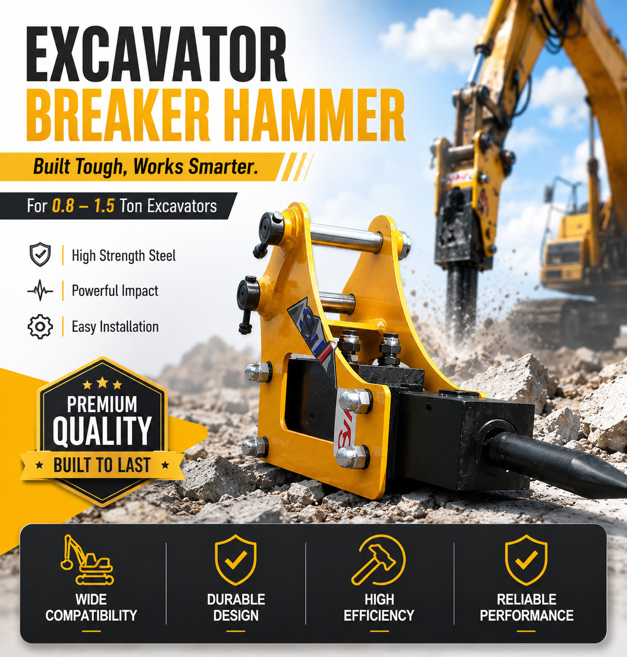 Upgraded Hydraulic Breaker Hammer For 0.8-2Ton Mini Excavator Attachments USA