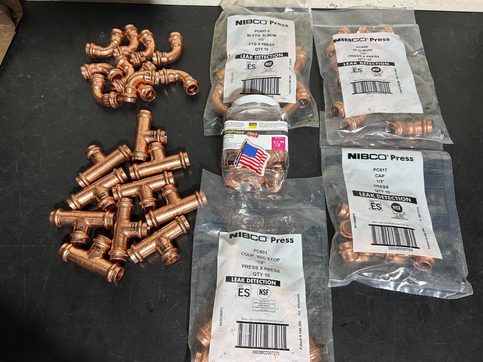 PROPRESS VIEGA NIBCO QTY (70) COPPER FITTINGS 1/2 PROPRESS VIEGA NIBCO QTY (70) COPPER FITTINGS 1/2