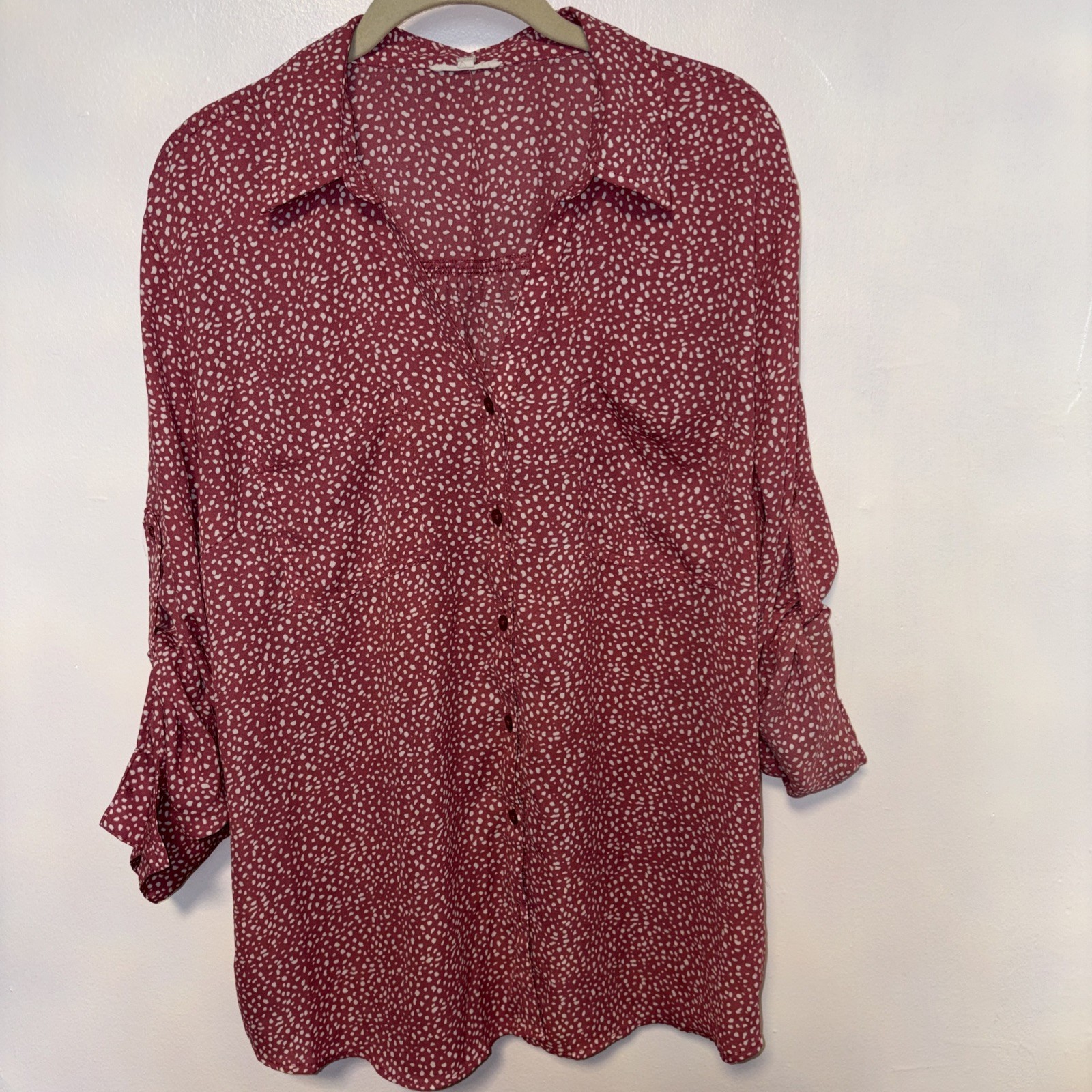 Maurices Women’s Mauve Pink Shirt Blouse Dots Roll Tab Sleeves NWT 2XL Maurices Women’s Mauve Pink Shirt Blouse Dots Roll Tab Sleeves NWT 2XL