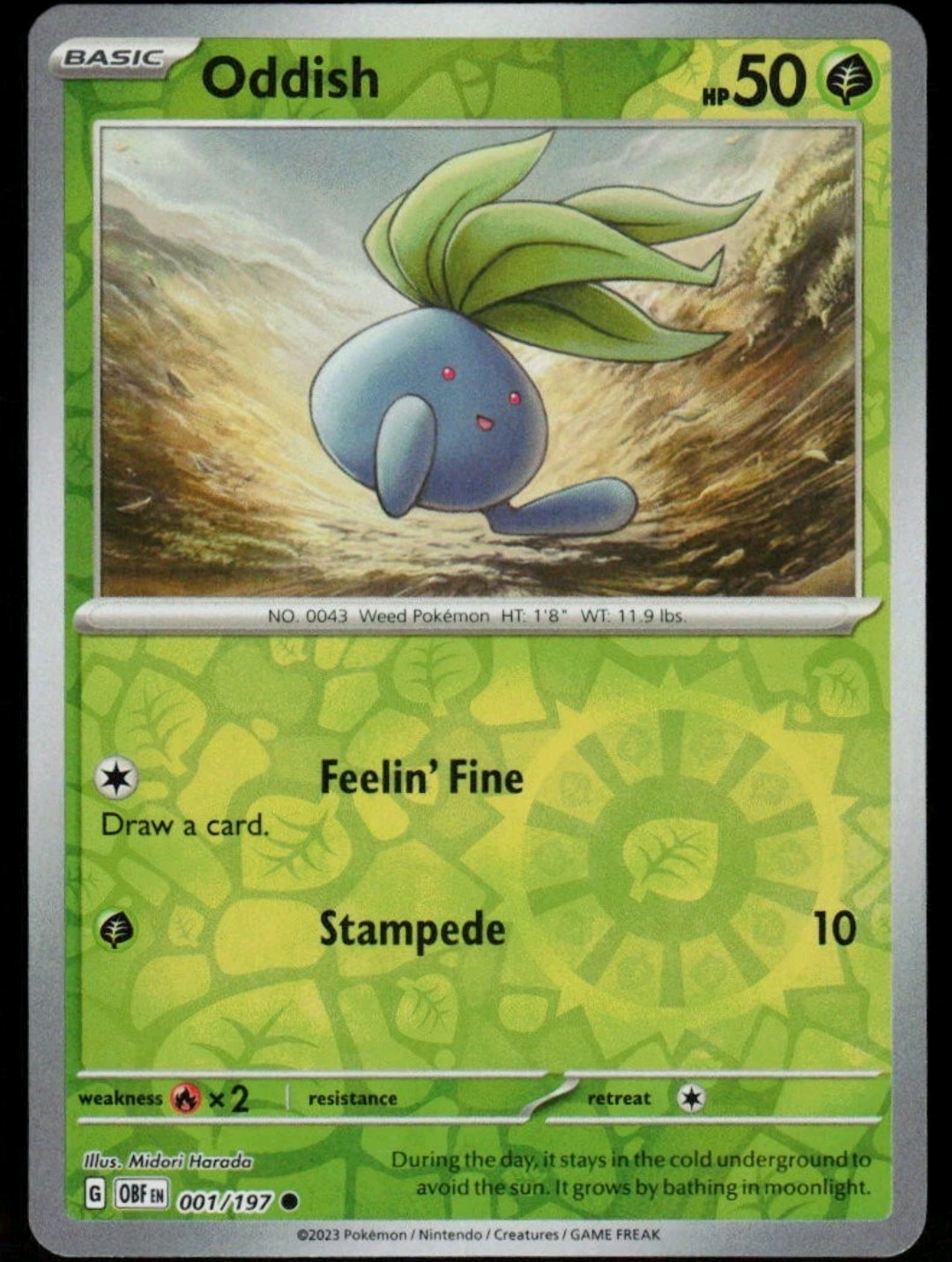 Oddish 001/197 Common Obsidian Flames Pokemon Reverse Holo Near Mint Oddish 001/197 Common Obsidian Flames Pokemon Reverse Holo Near Mint
