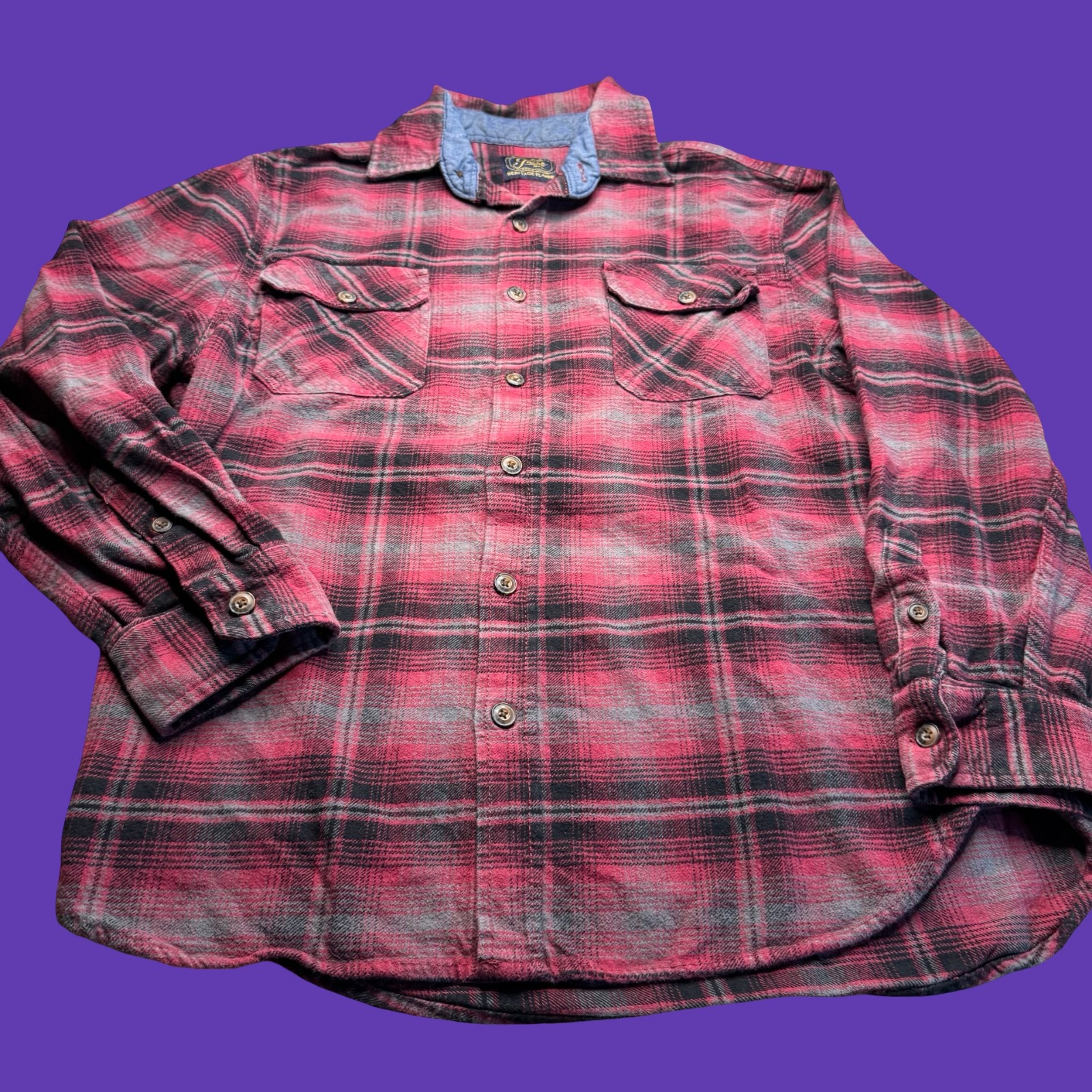 Jachs MFG Heritage Flannel Shirt Large Red Black Plaid Button Up Workwear