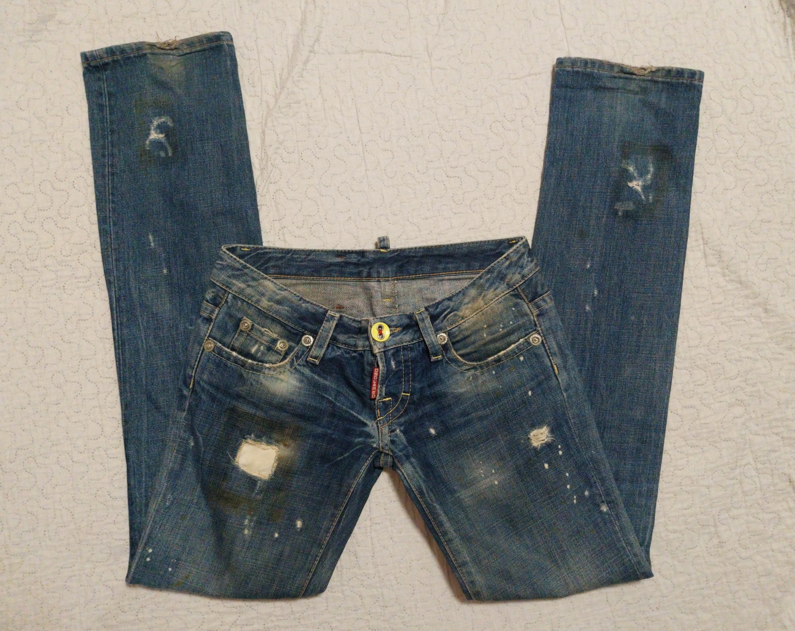 DSQUARED2 Vintage Distressed Flap Pocket Jeans | Low Rise Paint Splatter | Made