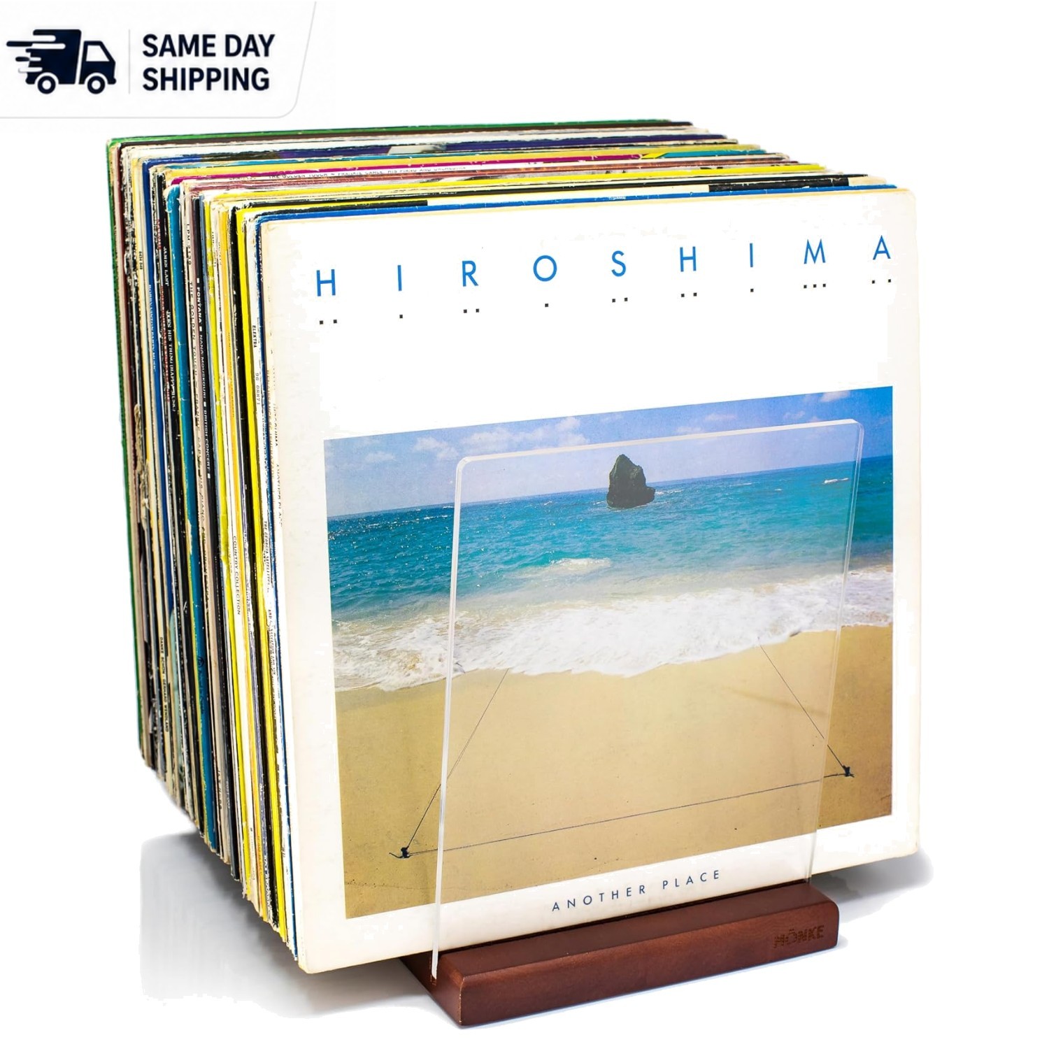 Elegant Mid-Century Vinyl Record Storage for 60-70 LPs - Brown Acrylic Holder