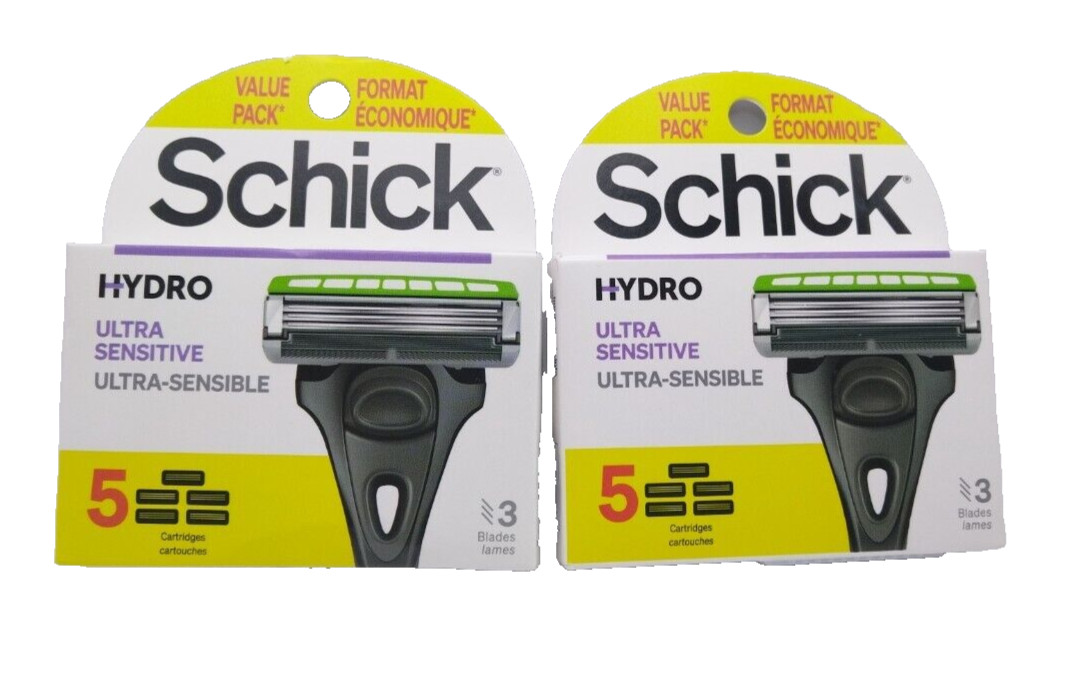 2X Schick Hydro Ultra Sensitive 3 Blades 5 Refill ( 10 Cartridges) New In Box
