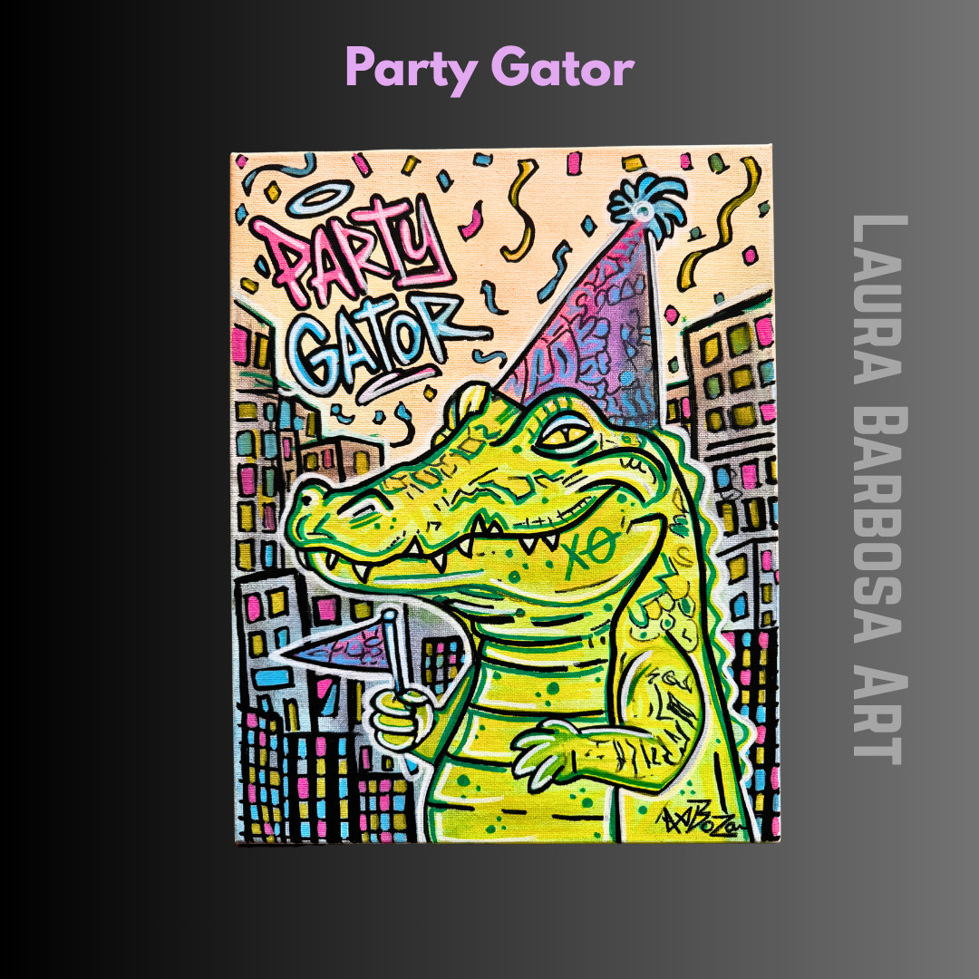 Original Alligator Painting Street Graffiti Pop Art Canvas 11x14 Laura Barbosa