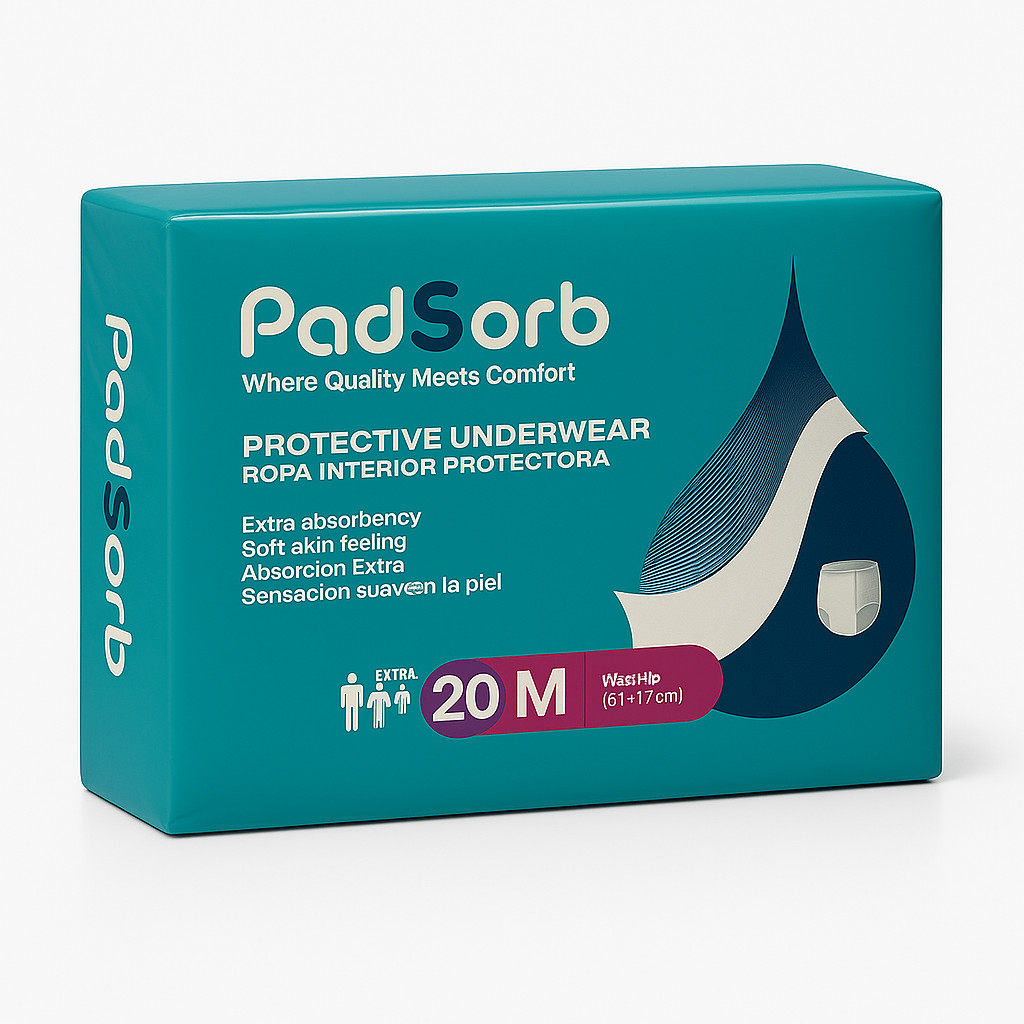 Padsorb Protective Underwear stretchable, high-absorbency, Medium Case of 80