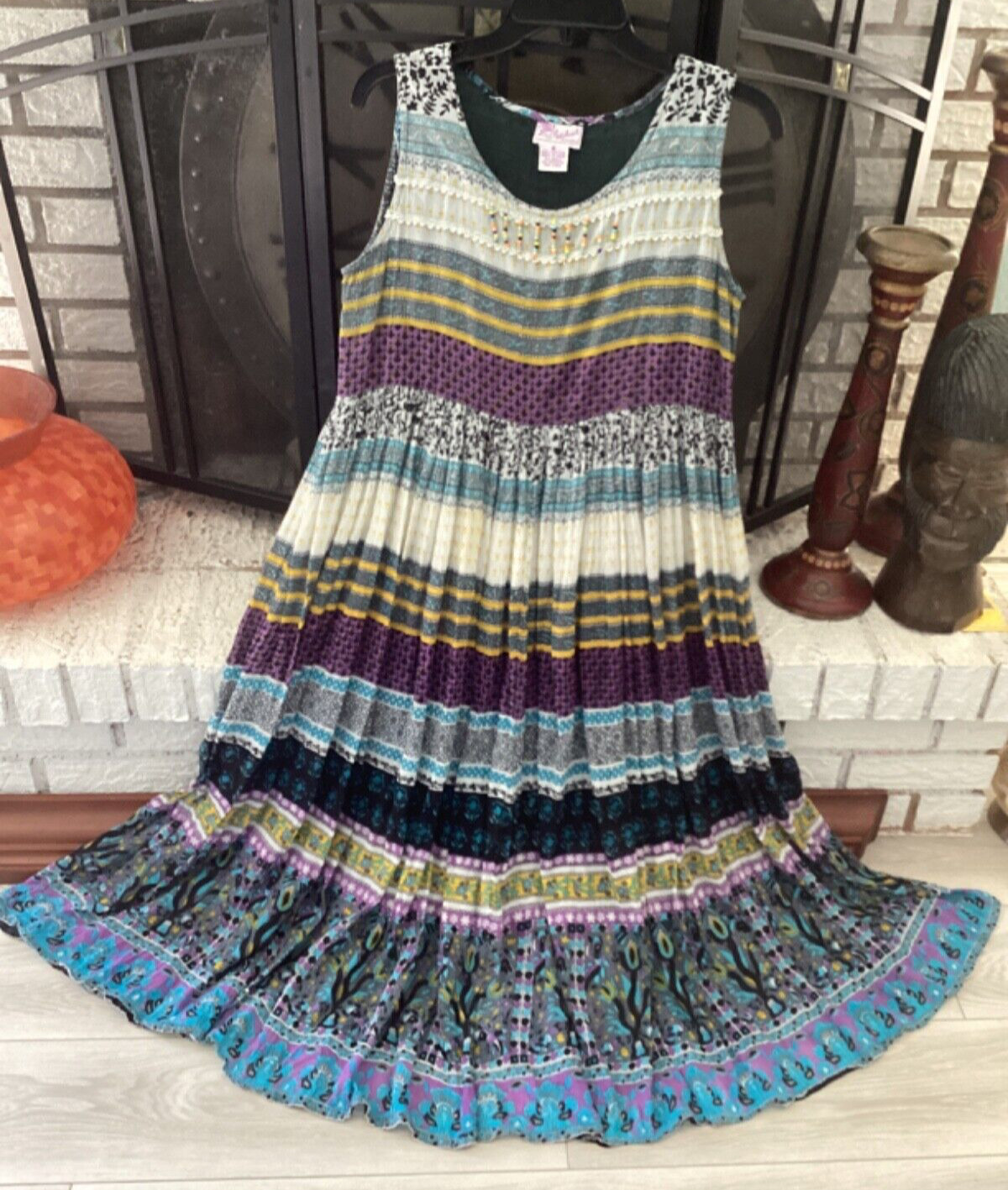 Patchouli fr Nature Women Long Dress Sz M  Floral Flowy Romantic Boho Sleeveless
