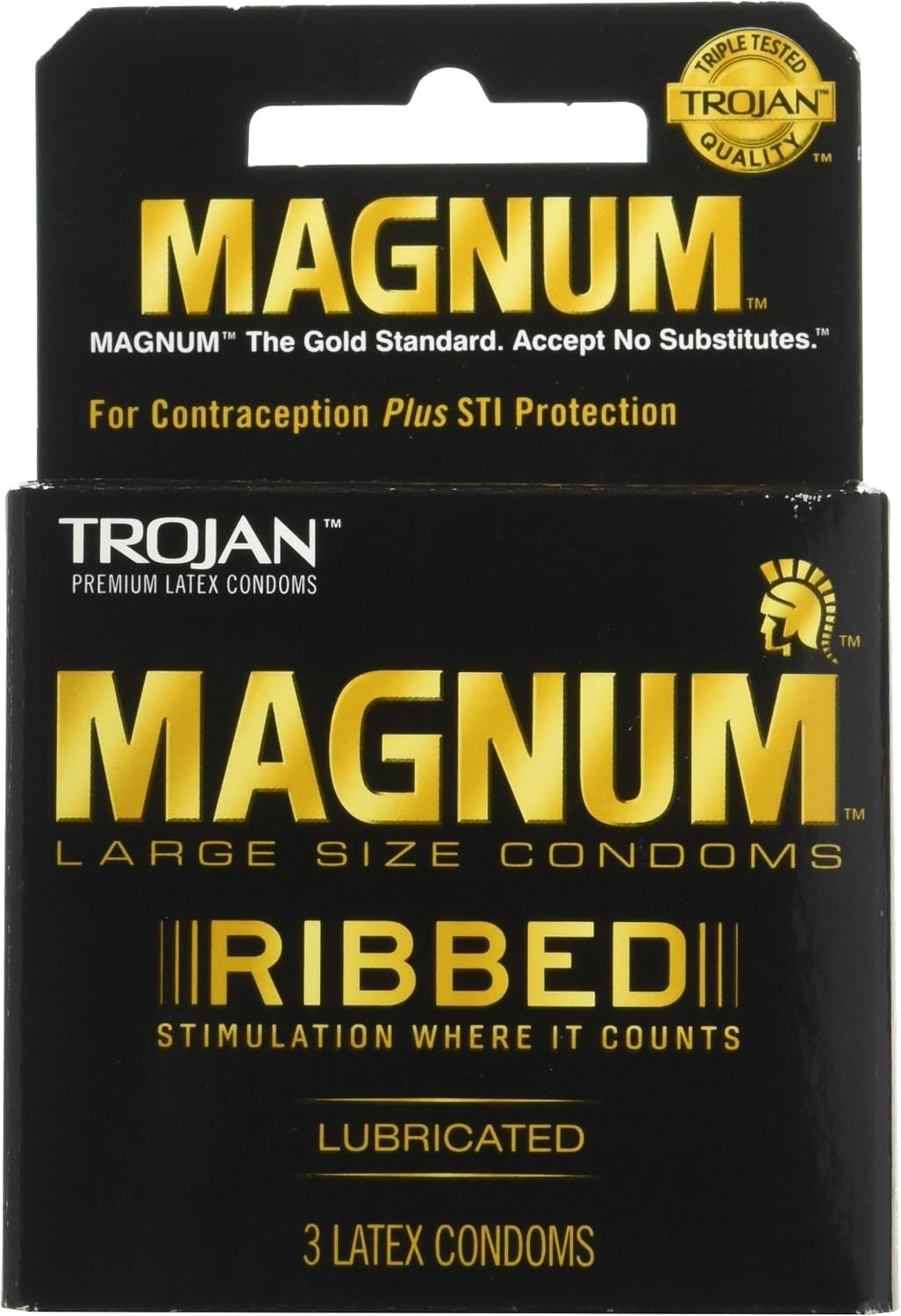 Trojan Magnum Ribbed Condoms Unscented 3 Count