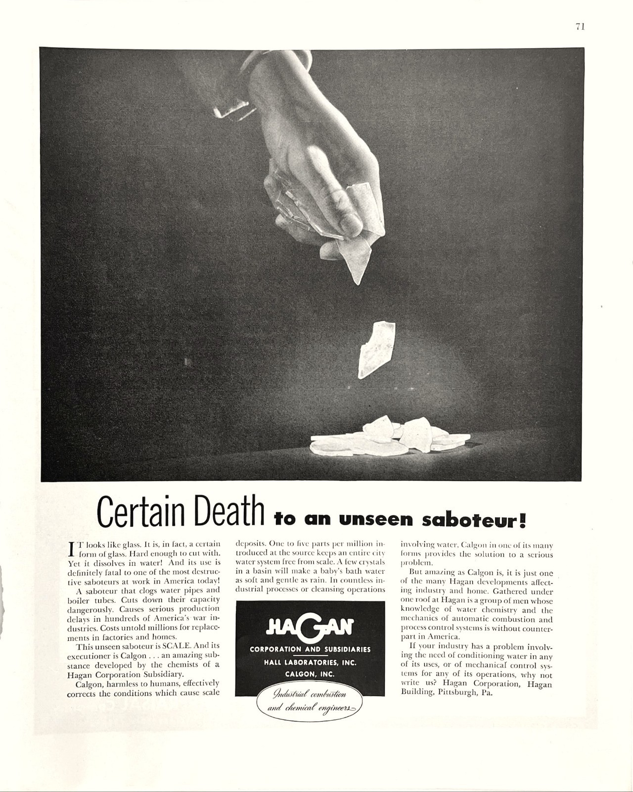 Saboteurs Beware Hagan Hall Laboratories Calgon Inc WWII Collab Vtg Mag Print Ad