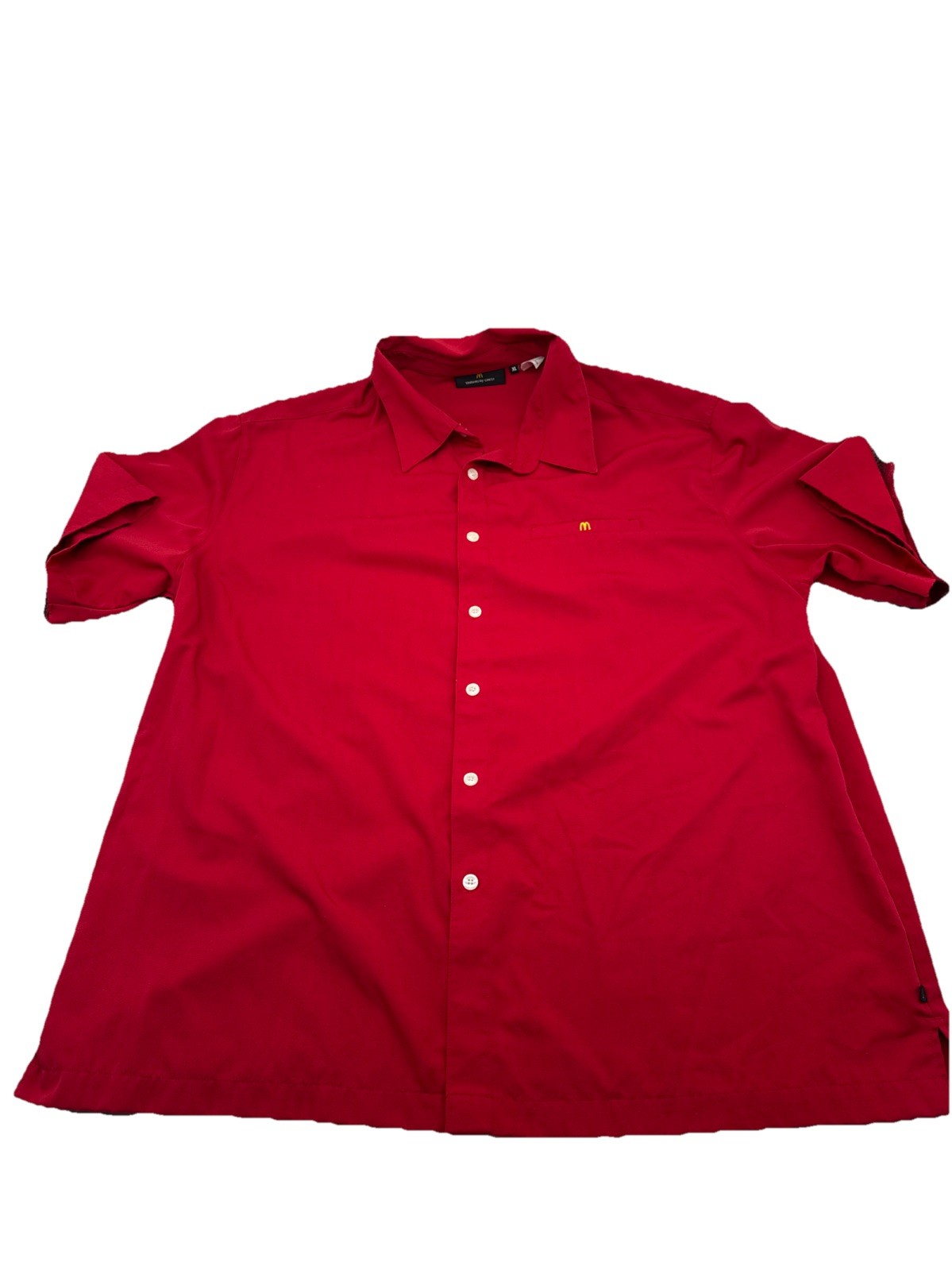 Vintage McDonald\'s Uniform Shirt Unisex Sz XL Red Crest Button‑Down Short Sleeve