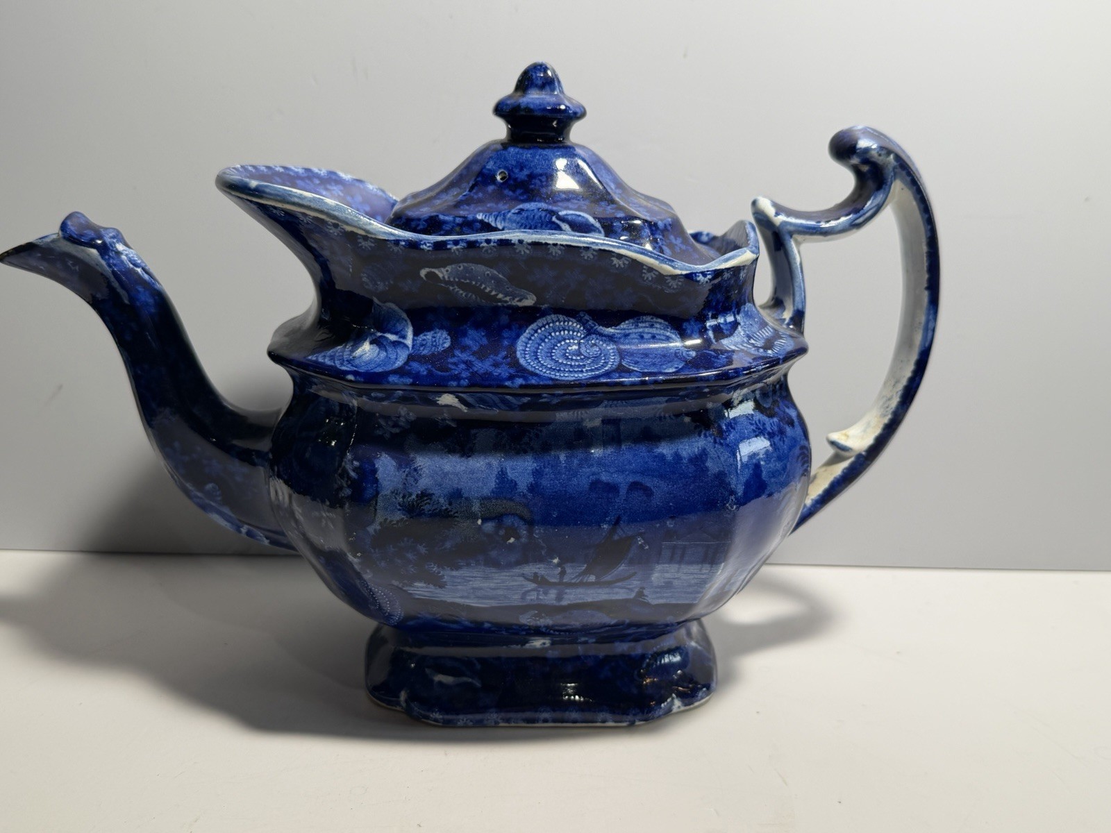Historical Staffordshire Blue Teapot Wadsworth Tower Connecticut Ca. 1825 Historical Staffordshire Blue Teapot Wadsworth Tower Connecticut Ca. 1825